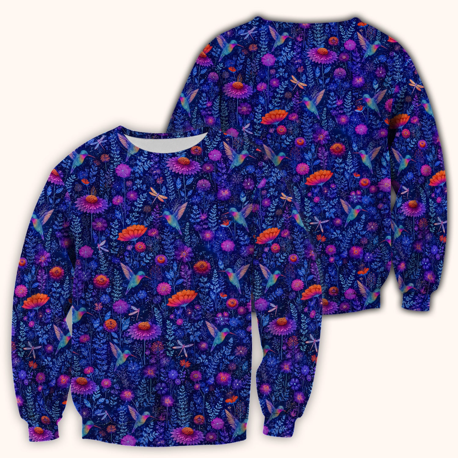 Enchanted Hummingbird Wildflower Garden Pattern Scrub Top, Comfortable Scrubs for Nurses