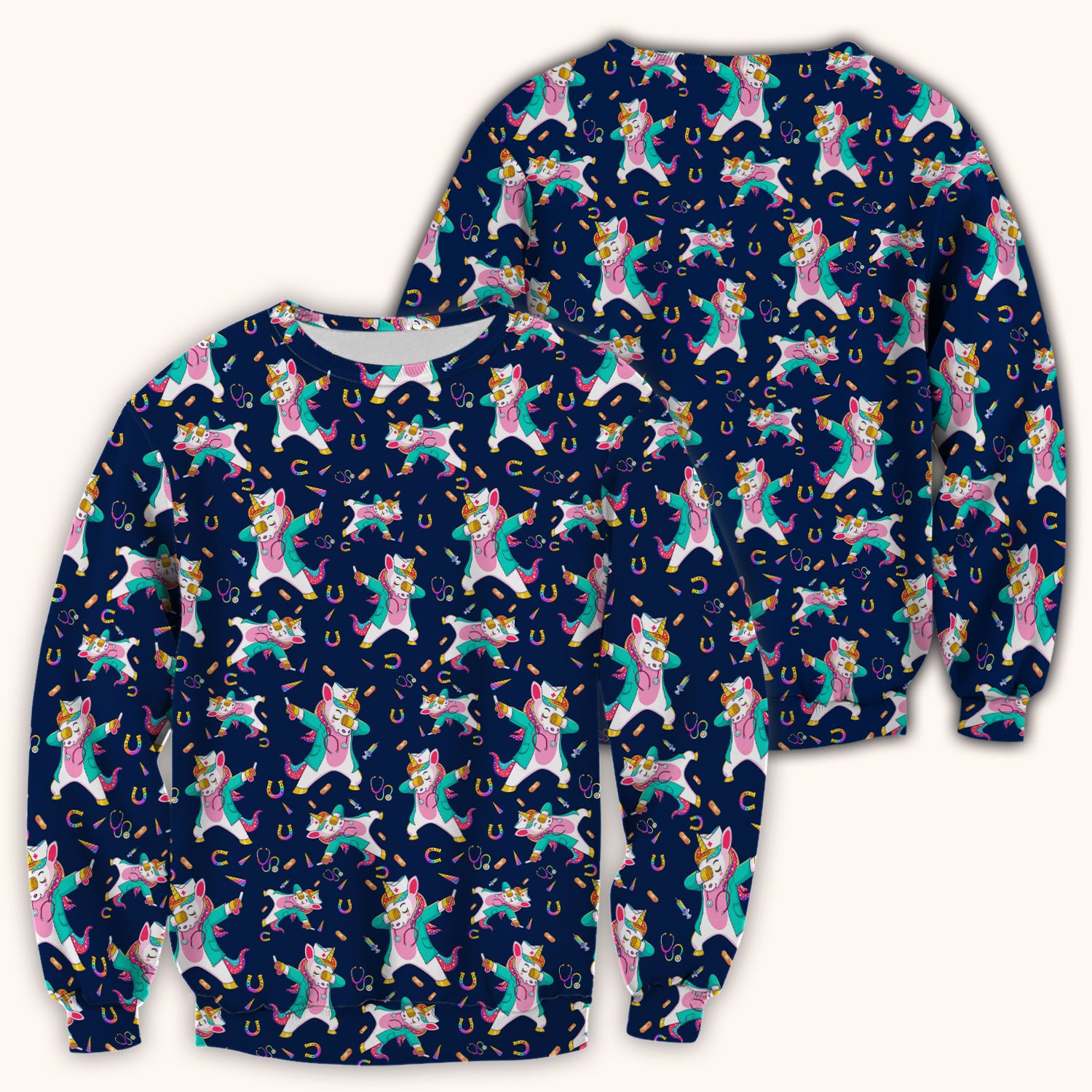 Cute Unicorn Nurse Dance Pattern Scrub Top, Breathable Fabrics Nursing Uniform