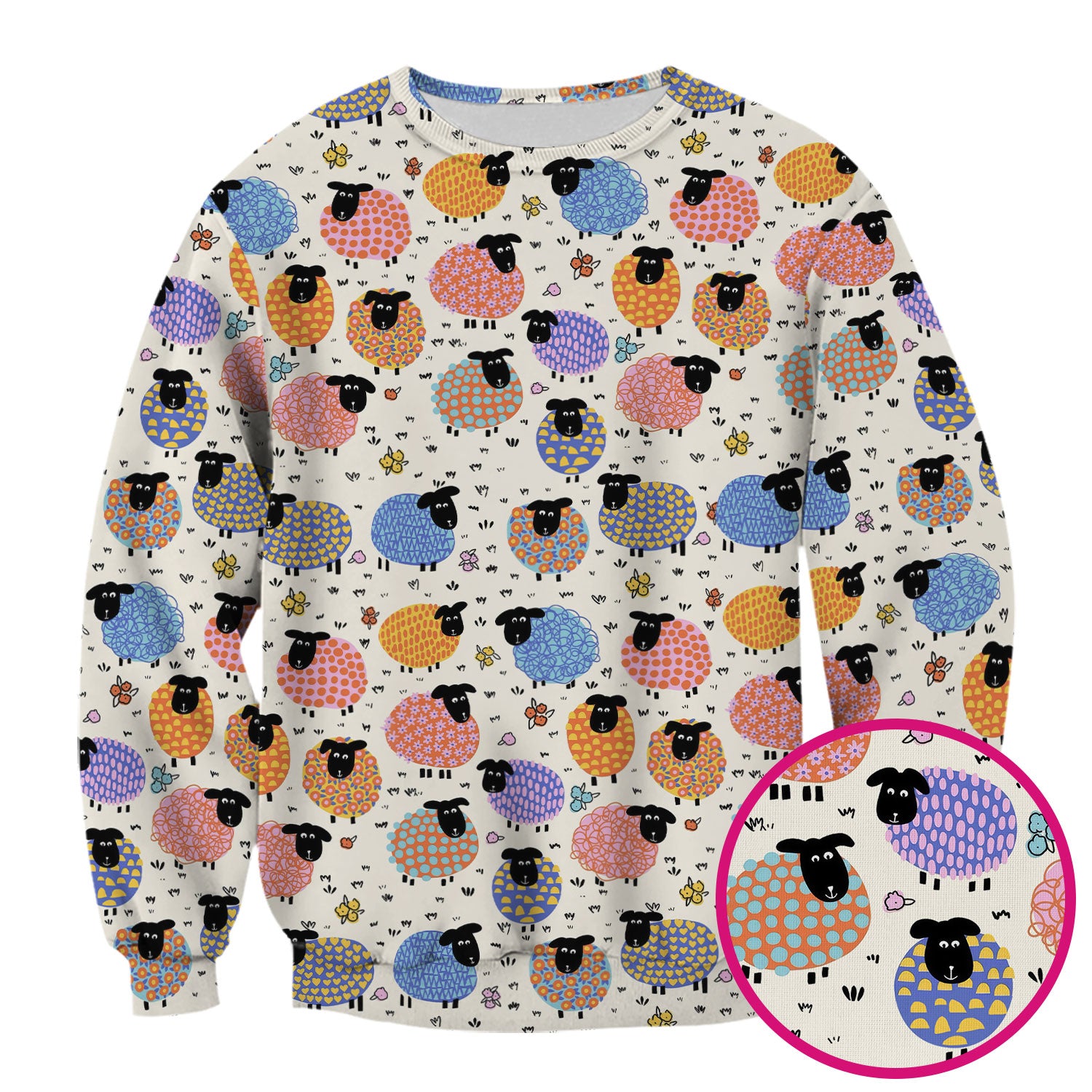 Adorable Colorful Sheep Pattern Scrubs Top, Breathable Fabrics Nursing Uniform