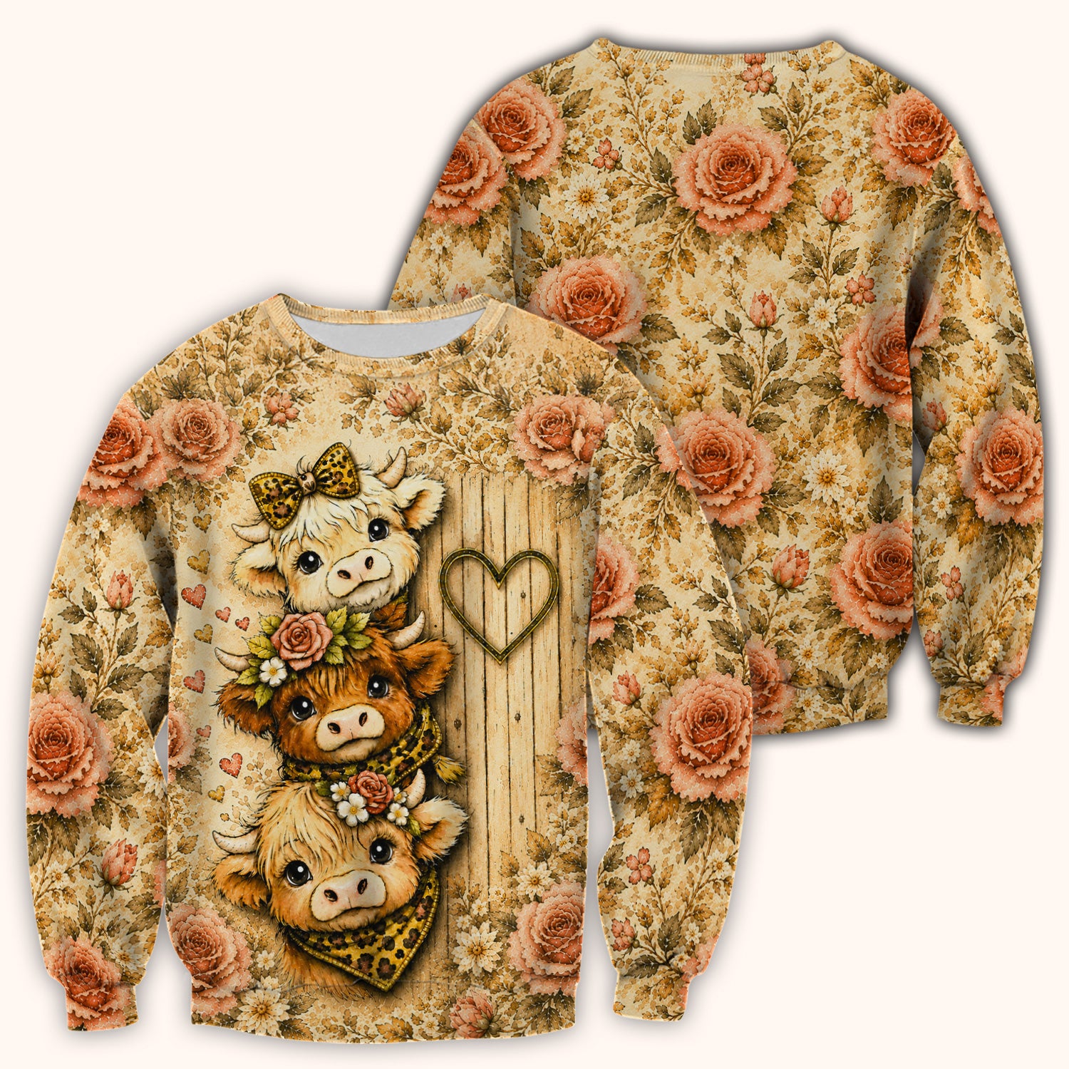 Highland Cow with Floral Farmhouse Scrub Top, Comfortable Scrubs for Nurses