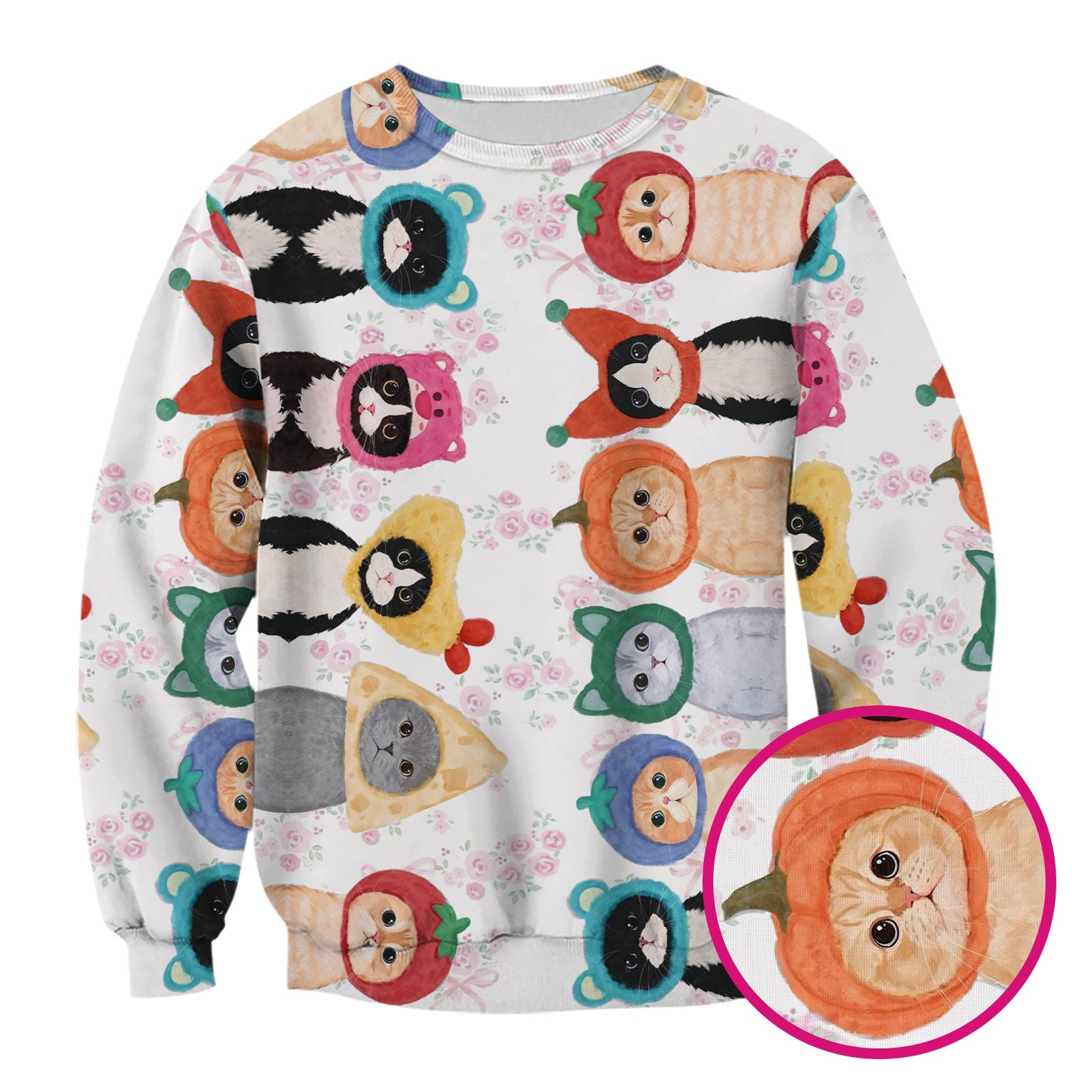 Funny Cartoon Cat Print Scrub Top, Nurse Healthcare Workwear