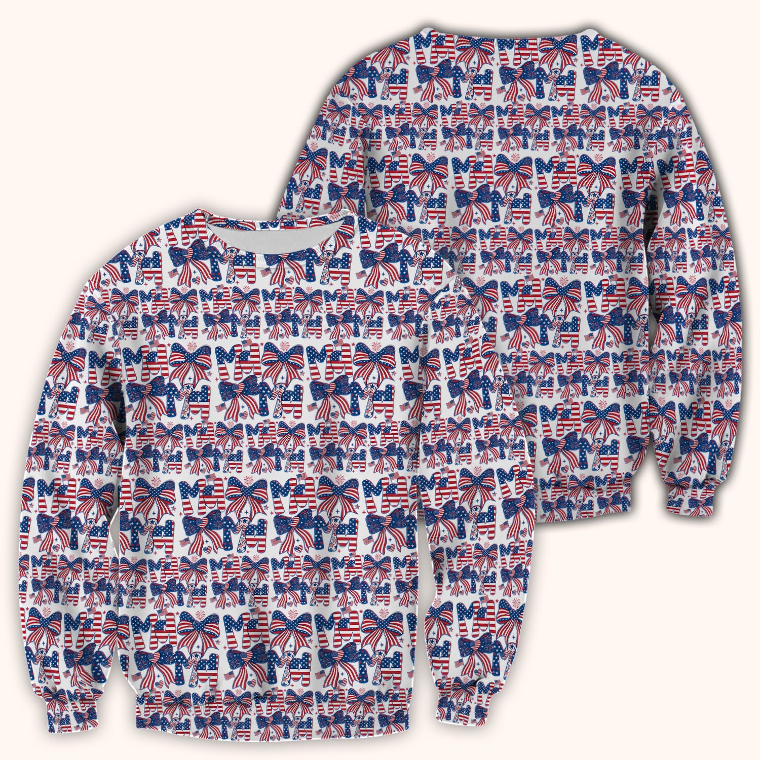American Flag MaMa Bow Pattern Scrub Top, Comfortable Scrubs for Nurses