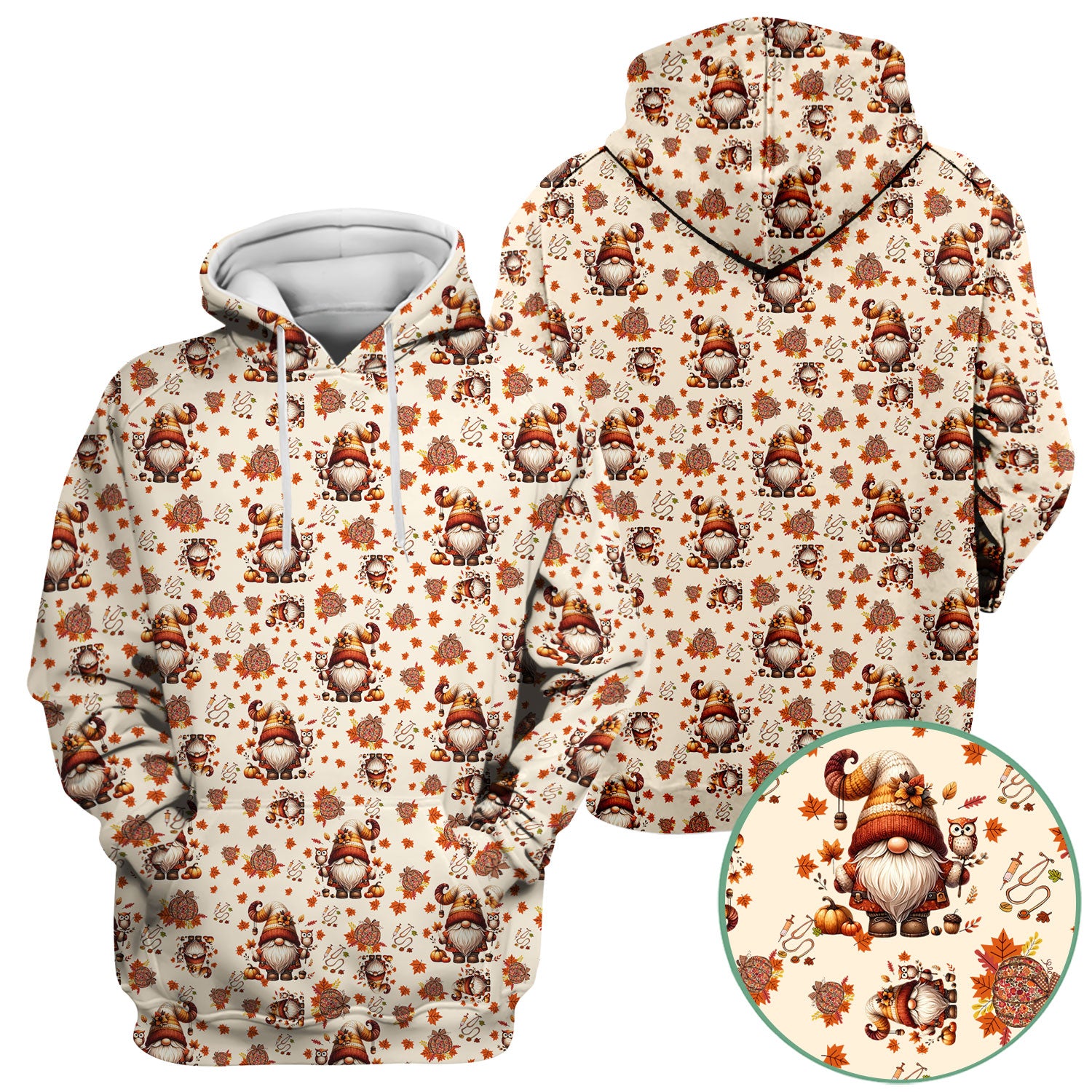 Fall Gnome Nurse Scrub Top for Women - Autumn Leaves Pumpkin Shirts - Thanksgiving Nursing Uniform Gift for RN LPN CNA