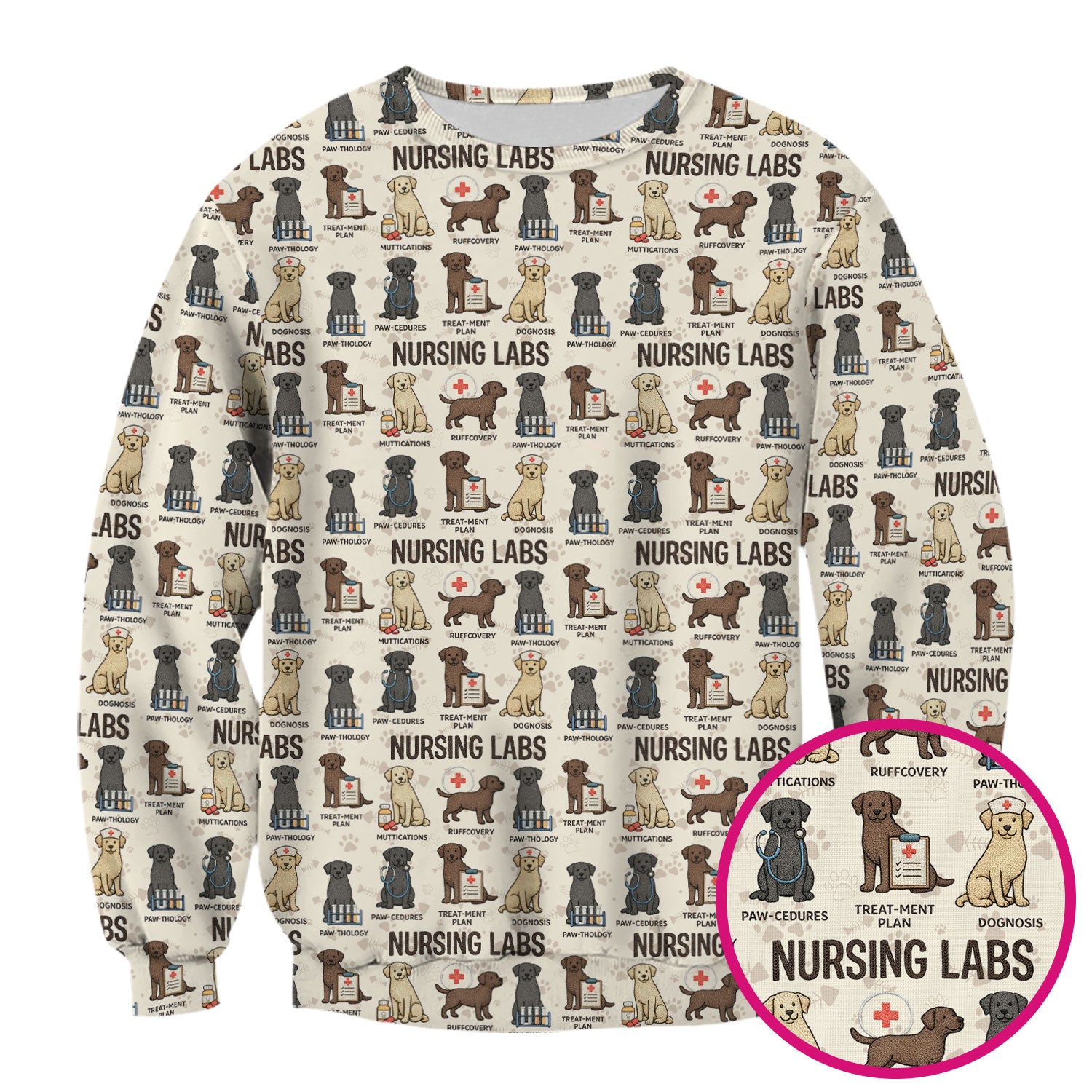 Playful Nursing Labs Dog Pattern Scrub Top, Comfortable Scrubs for Nurses