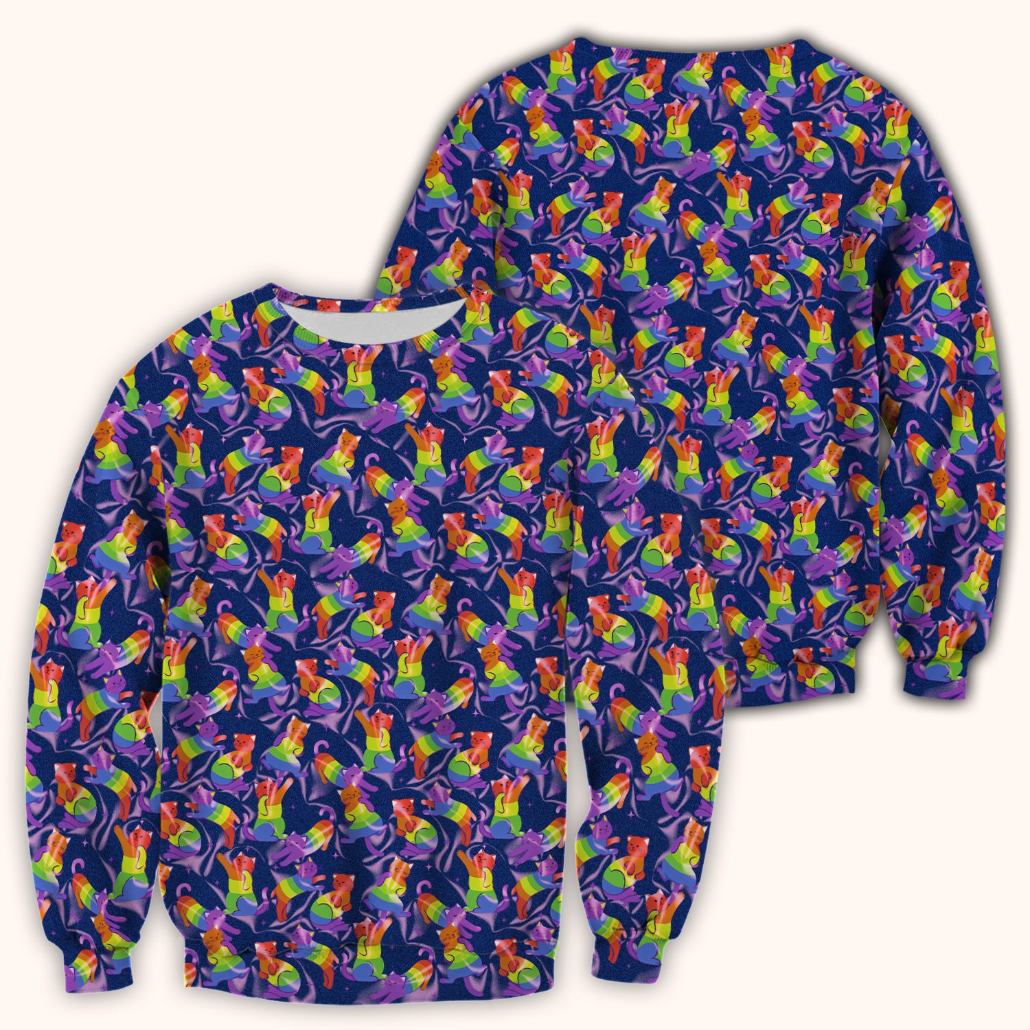 Rainbow Pride Cat Pattern Scrub Top, Breathable Fabrics Nursing Uniform