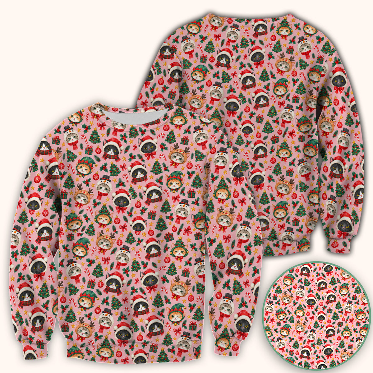 Christmas Cats And Trees Pattern Scrub Top, Comfortable Scrubs for Nurses