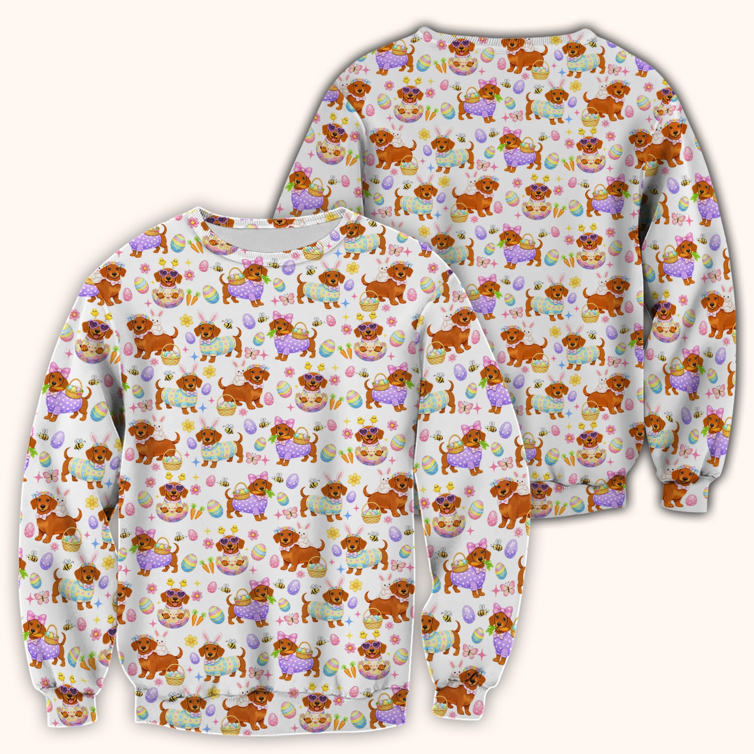 Cute Easter Dachshund Dog Pattern Scrub Top, Breathable Healthcare Uniform Top