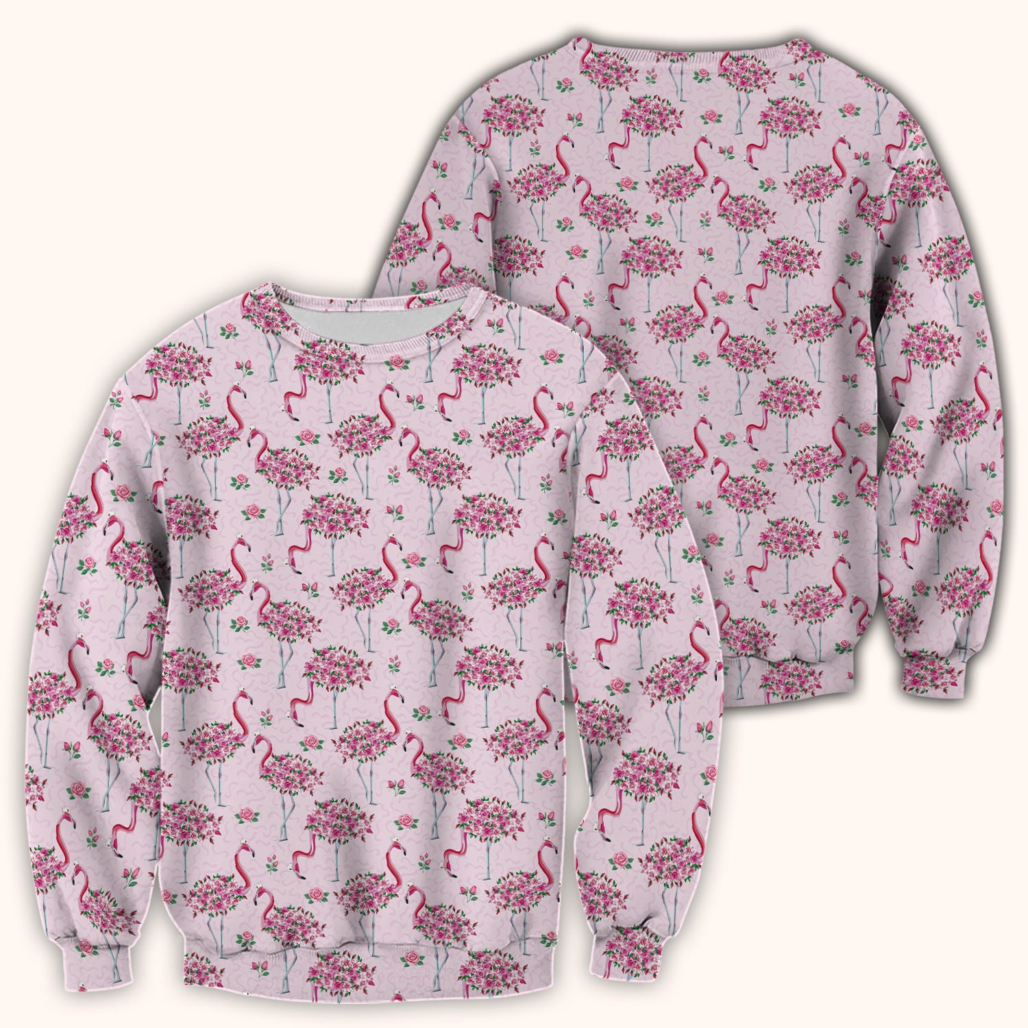 Pink Flamingo Floral Pattern Scrub Top, Comfortable Scrubs for Nurses