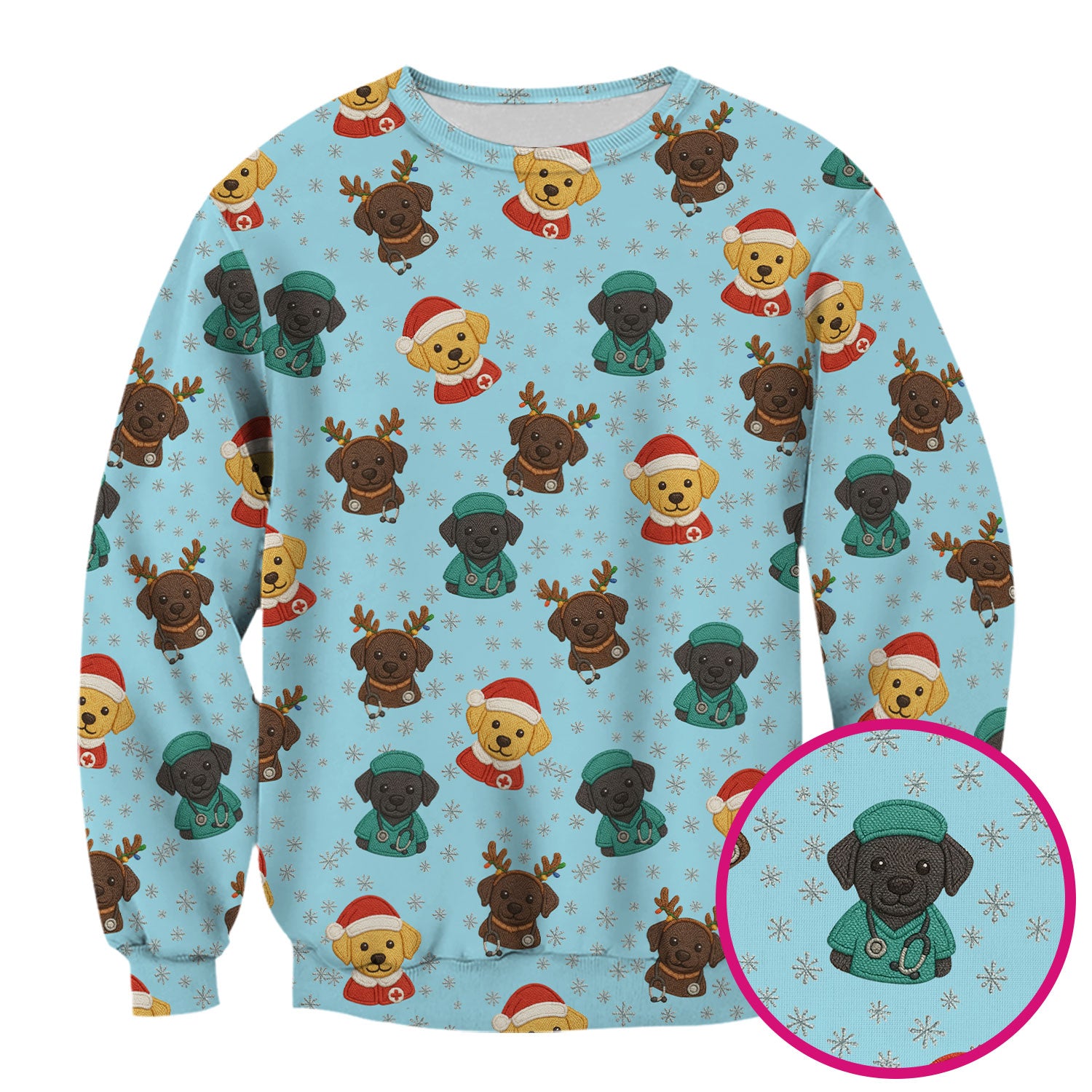 Christmas Dog Pattern Scrub Top, Cute Puppy Nurse Scrub Shirt, Holiday Nursing Uniform