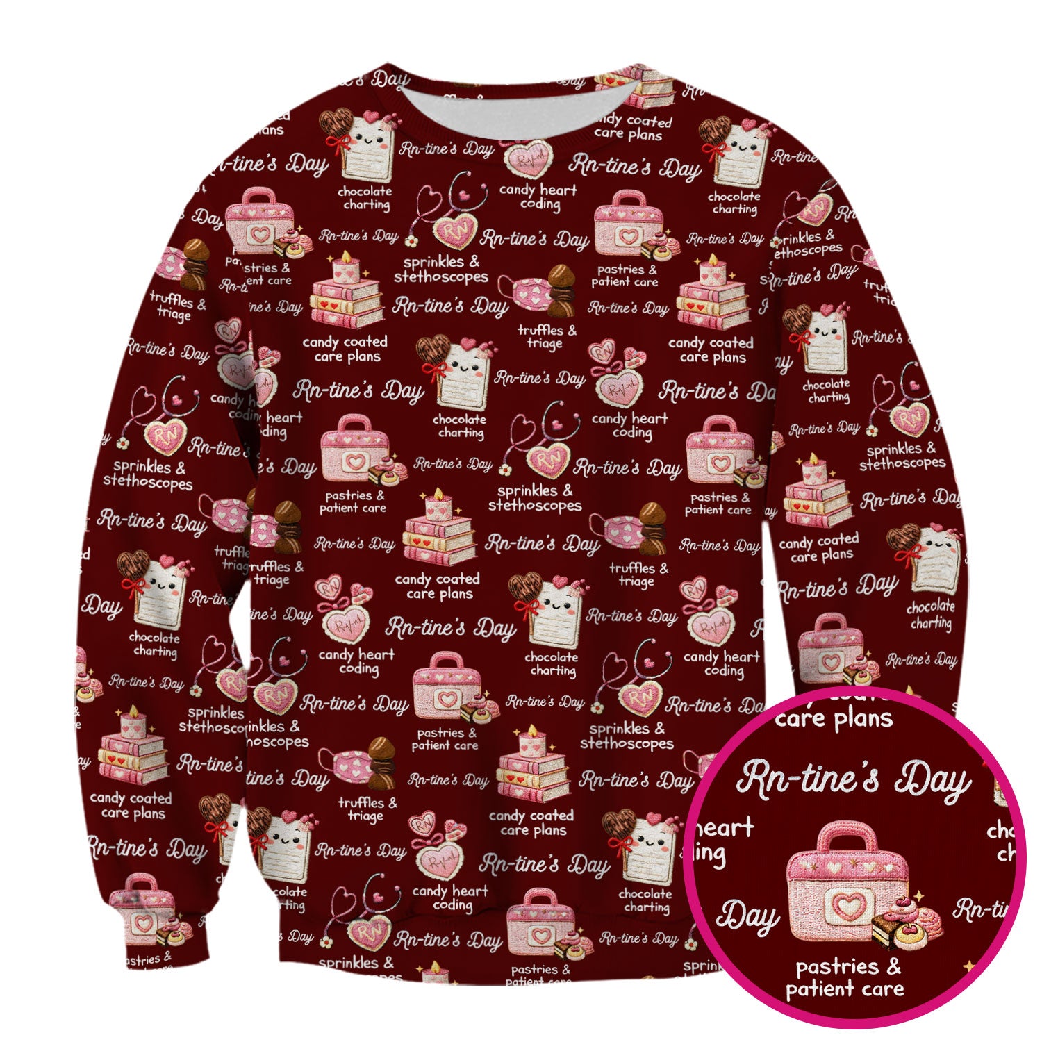 RN Sweets Valentine Stethoscope Scrub Top, Breathable Fabrics Nursing Uniform