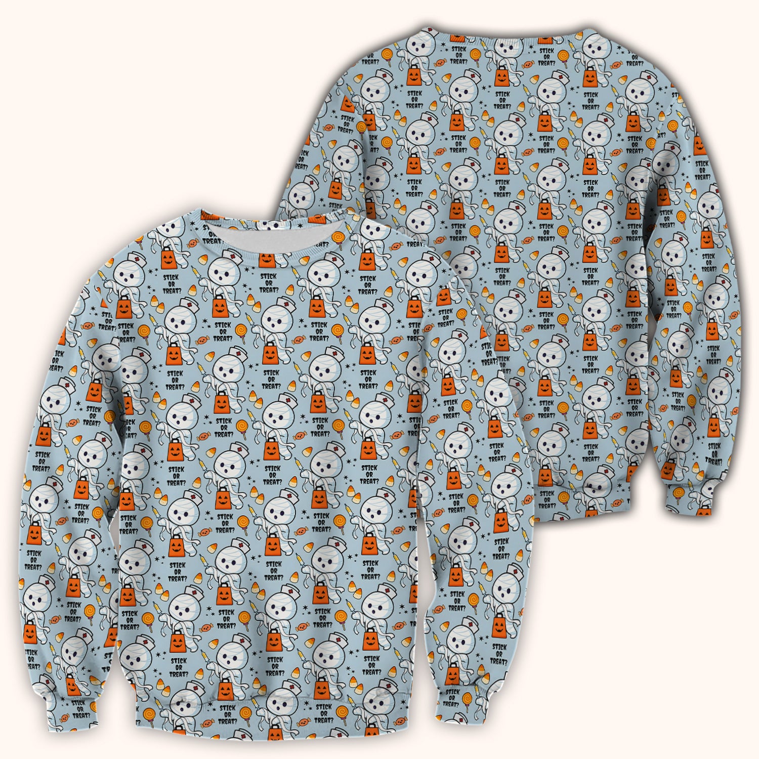 Funny Halloween Stick Or Treat Mummy Nurse Scrub Top, Comfortable Scrubs for Nurses