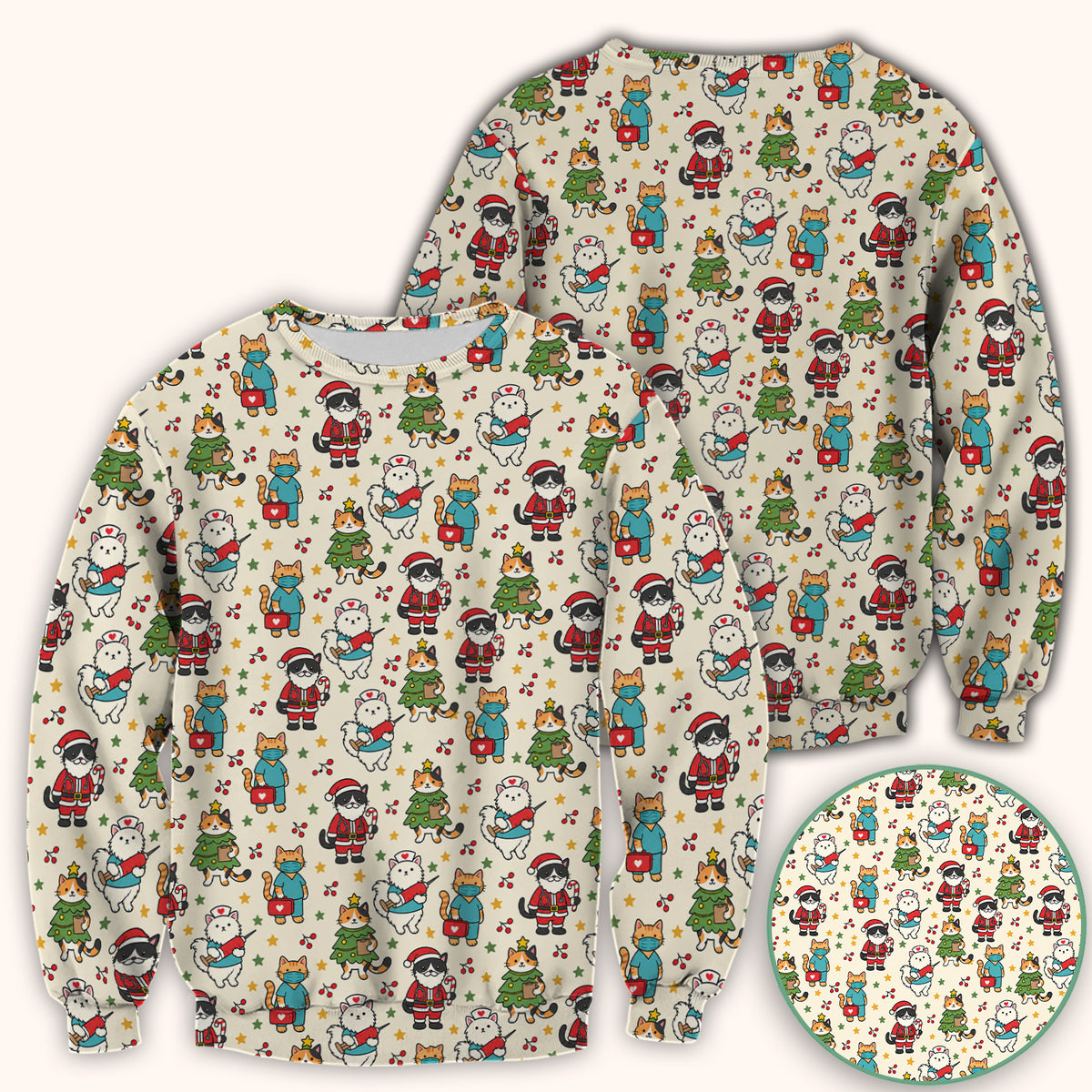 Christmas Cats In Nurse And Santa Outfits Scrub Top, Comfortable Scrubs for Nurses