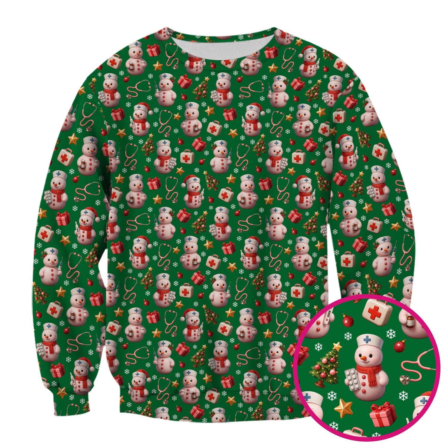 Snowman Pattern Christmas Nurse Scrub Top - Cute Holiday Medical Shirt - Funny Festive Scrubs Gift for RN LPN CNA Nurses
