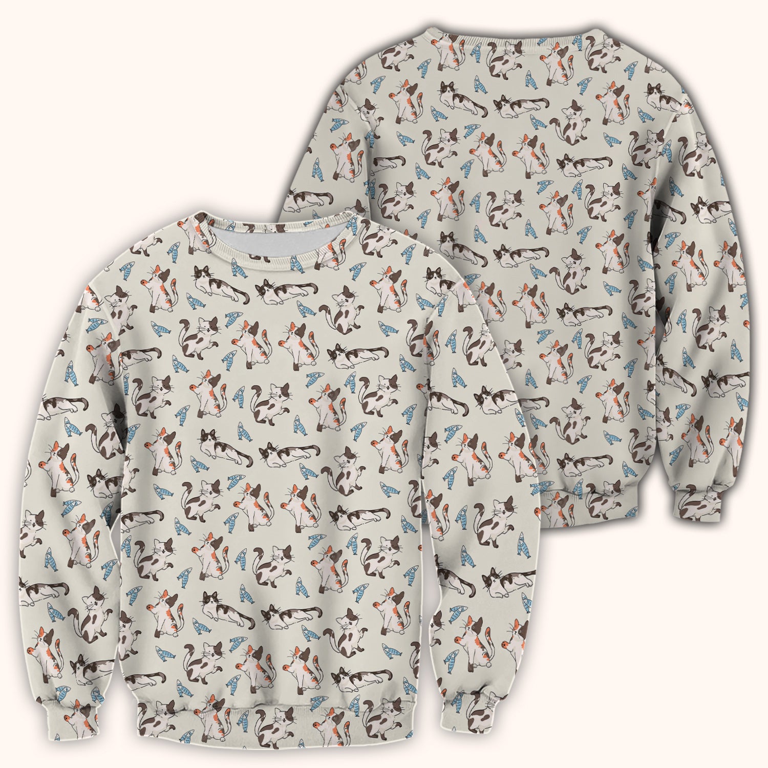 Cute Playful Cats With Fish Pattern Nurse Scrub Top, Comfortable Scrubs for Nurses