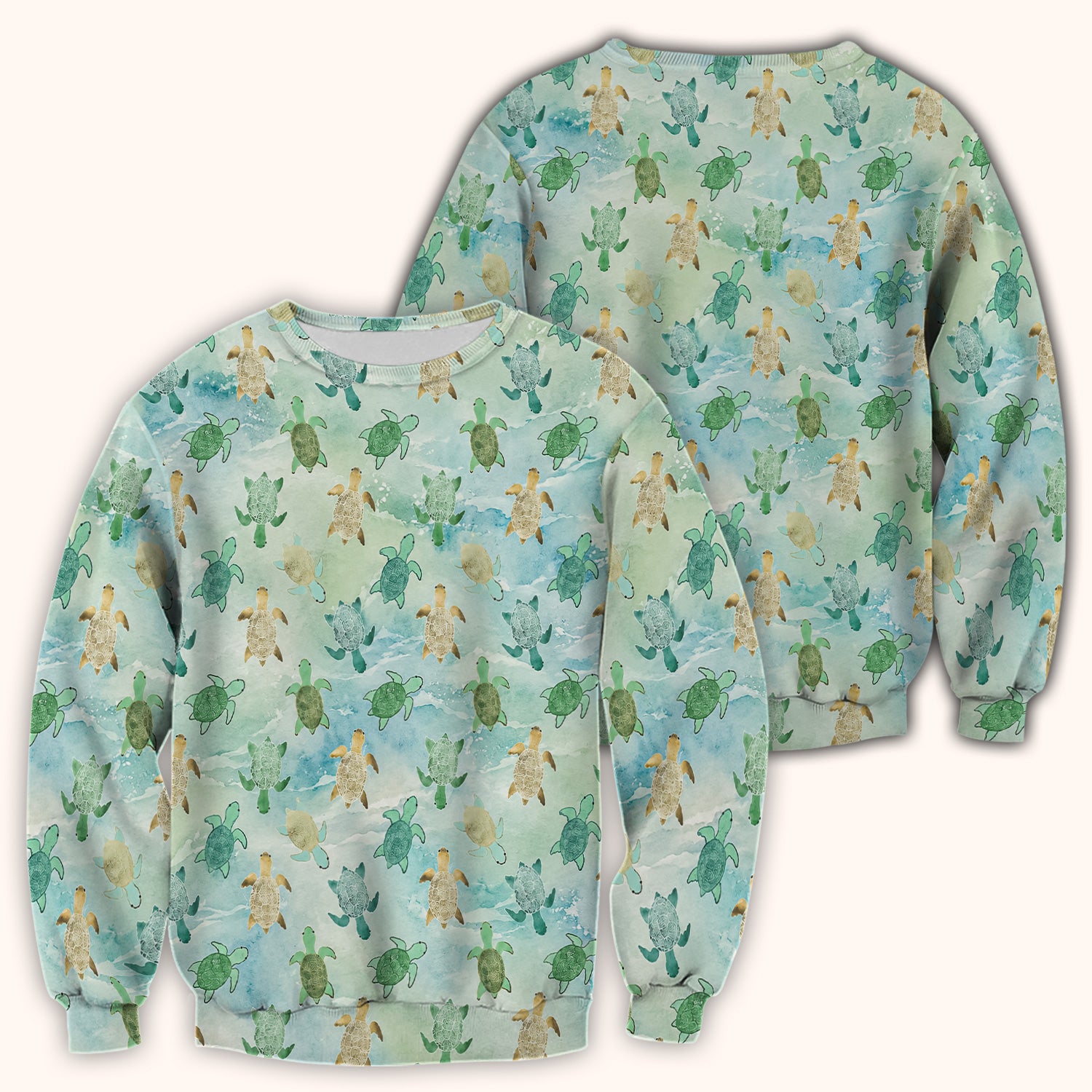 Watercolor Sea Turtle Pattern Scrub Top, Comfortable Scrubs for Nurses