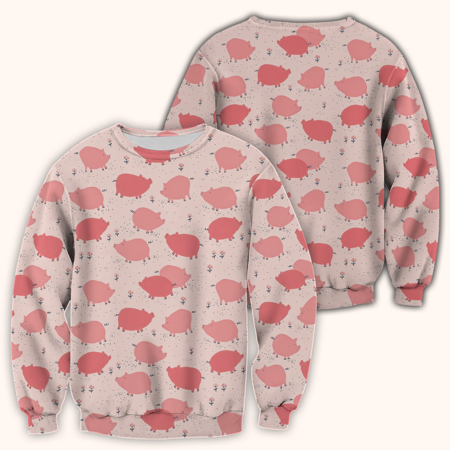 Pink Pig Farm Pattern Scrub Top, Comfortable Scrubs for Nurses