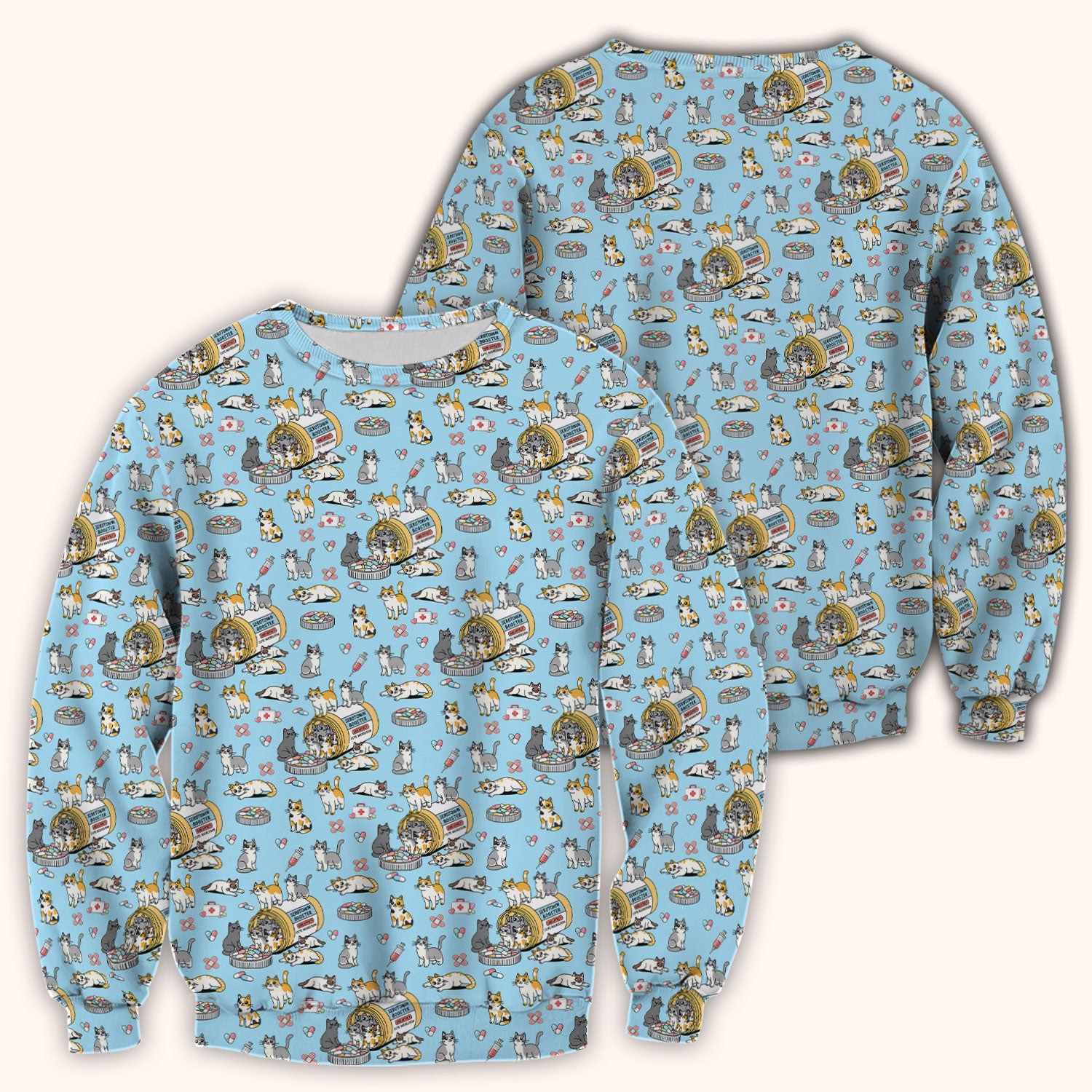 Cute Cat Serotonin Booster Pattern Scrub Top, Comfortable Scrubs for Nurses