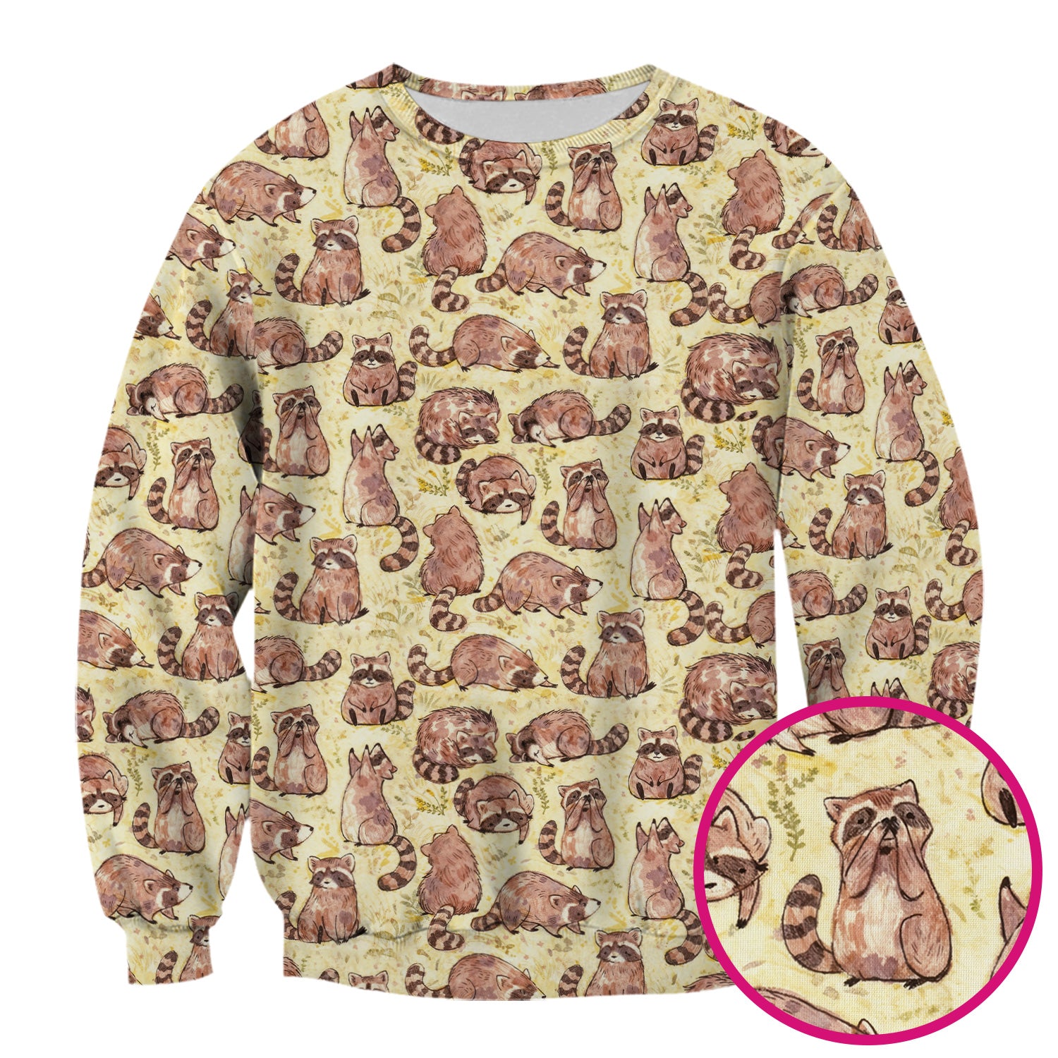 Cute Raccoon Woodland Pattern Scrub Top, Breathable Fabrics Nursing Uniform
