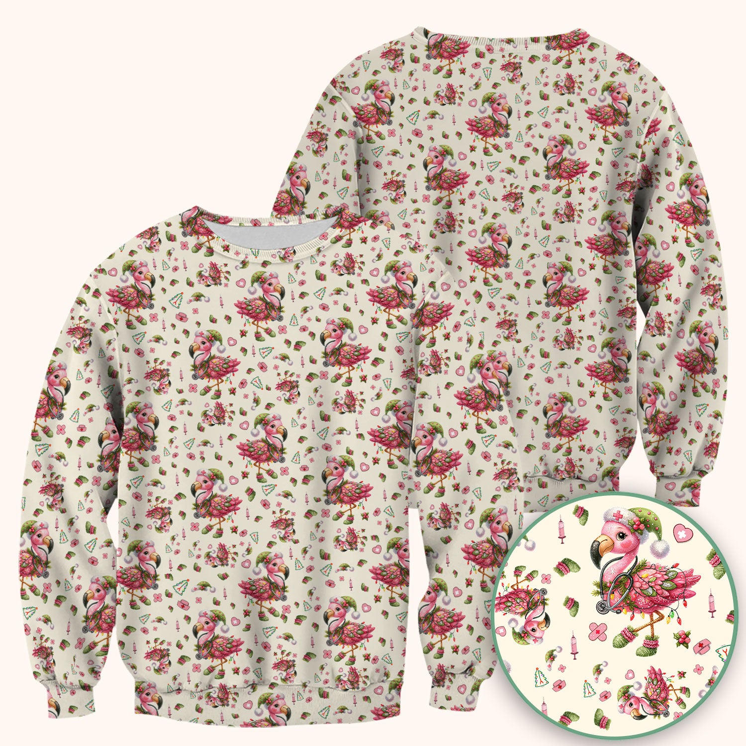 Flamingo Scrub Top for Nurse - Funny Christmas Medical Shirt - Holiday Christmas Gift for Healthcare Workers