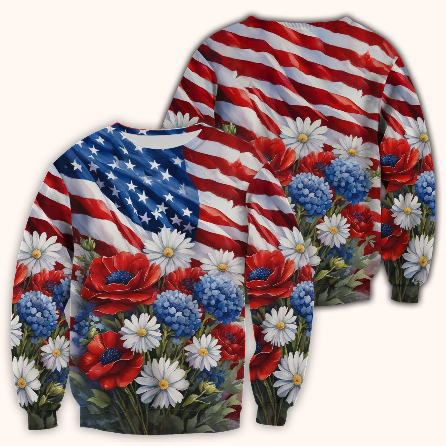 Festive US Flag Floral Bouquet Pattern Scrub Top, Comfortable Scrubs for Nurses