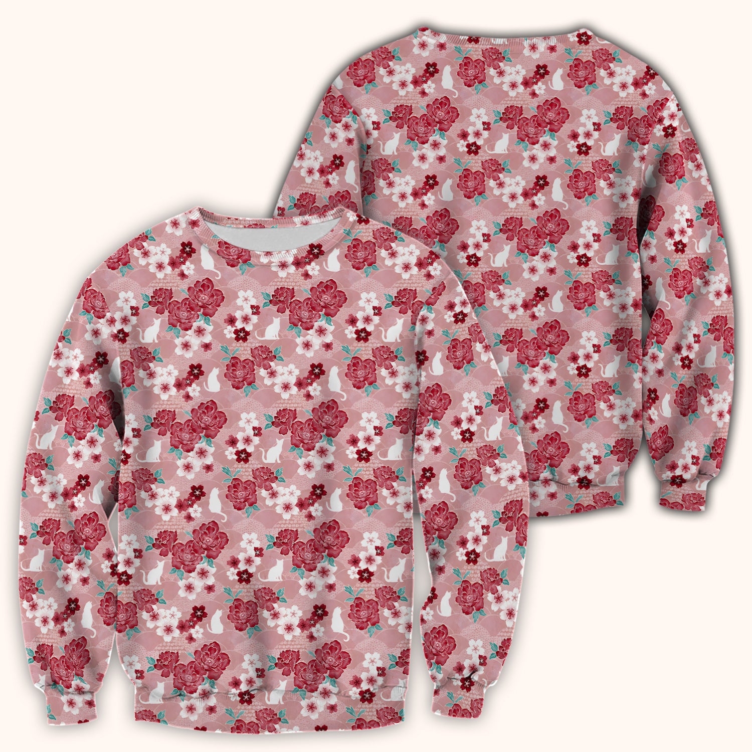 Floral White Cat Nurse Scrub Top for RN, CNA, Veterinary Staff, Cat Lover Uniform