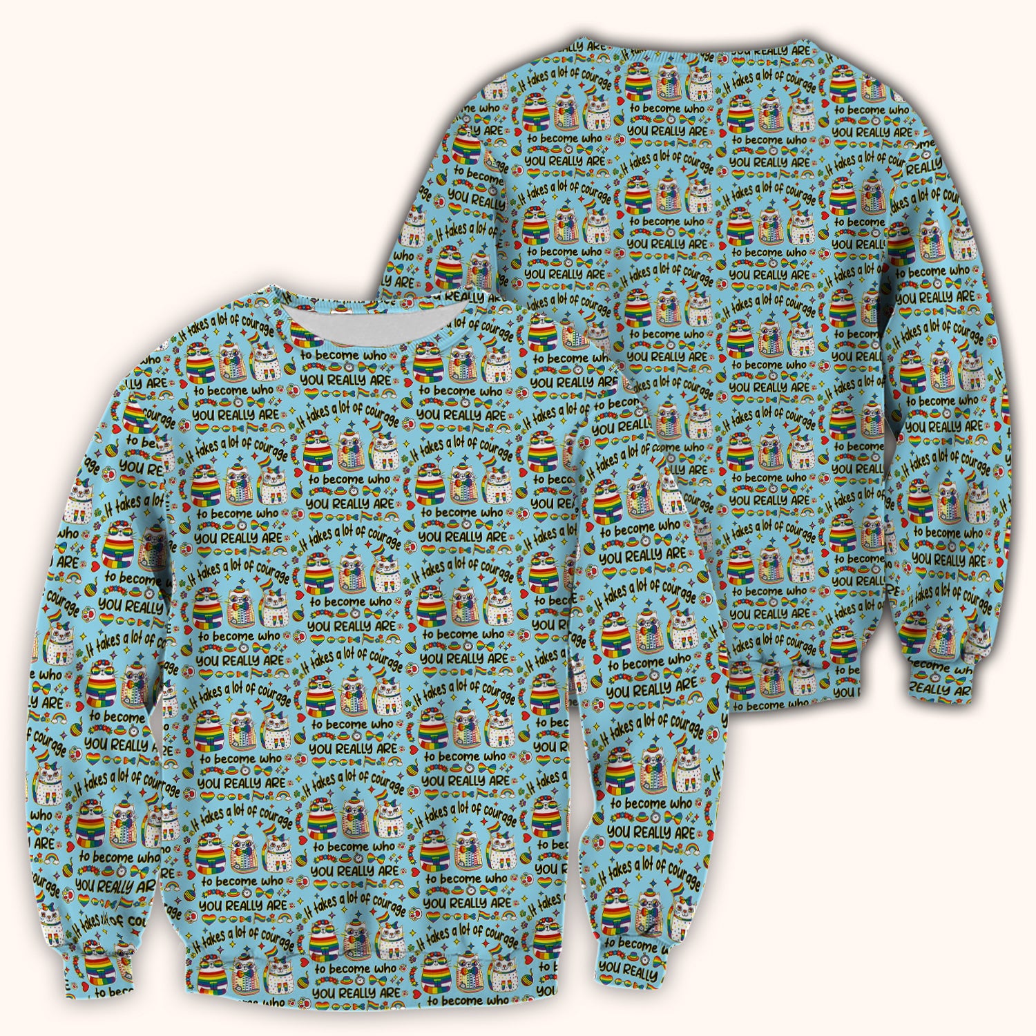 Inspirational Nurse Rainbow Cat Courage Quote Pattern Scrub Top, Breathable Fabrics Nursing Uniform