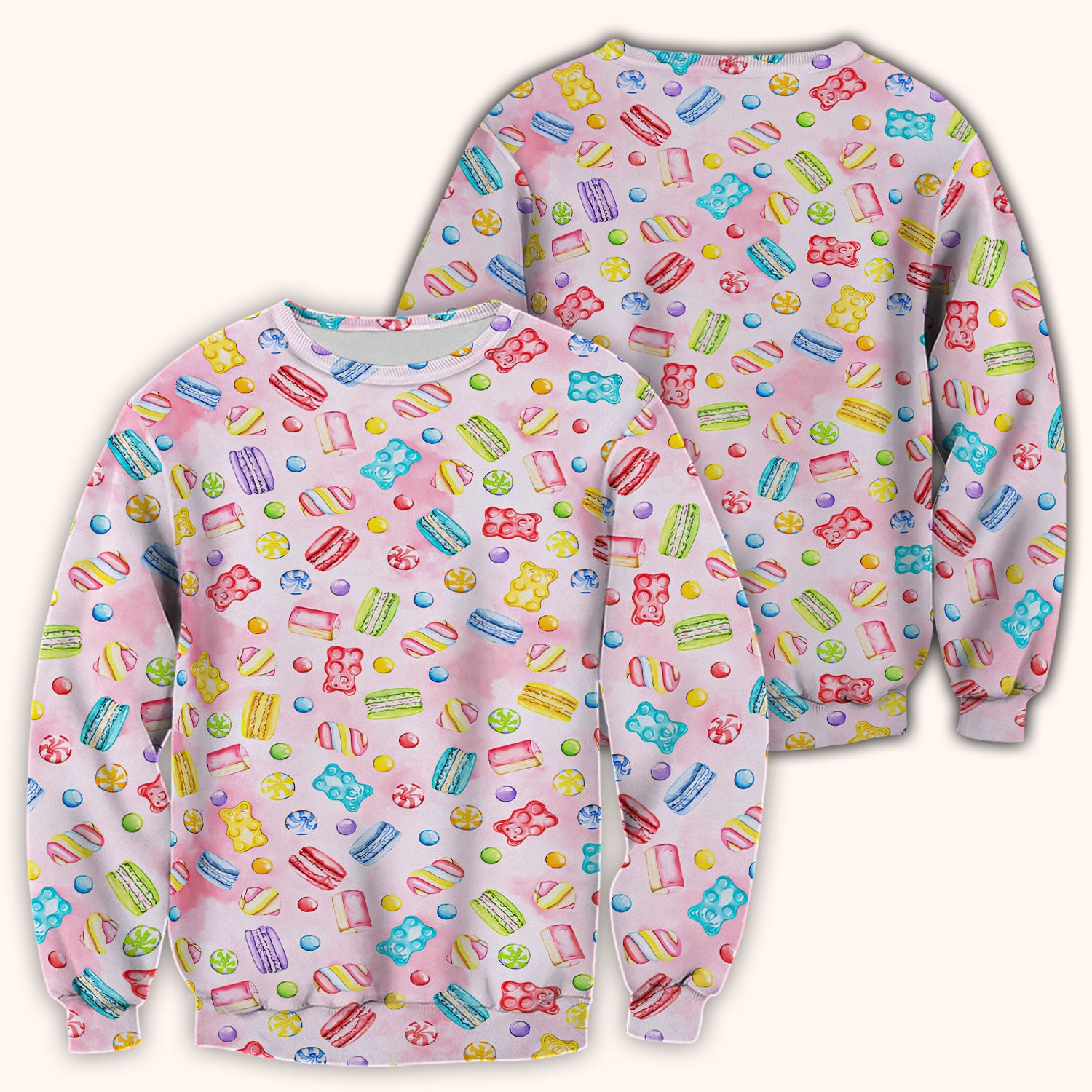 Cute Candy and Macaron Pattern Medical Scrub Top, Comfortable Scrubs for Nurses