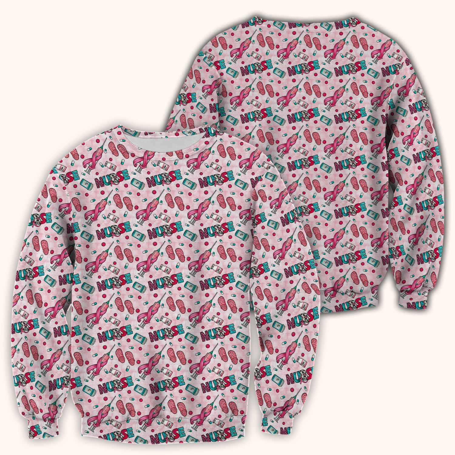 Pink Ribbon with Recovery Print Scrub Top, Comfortable Scrubs for Nurses