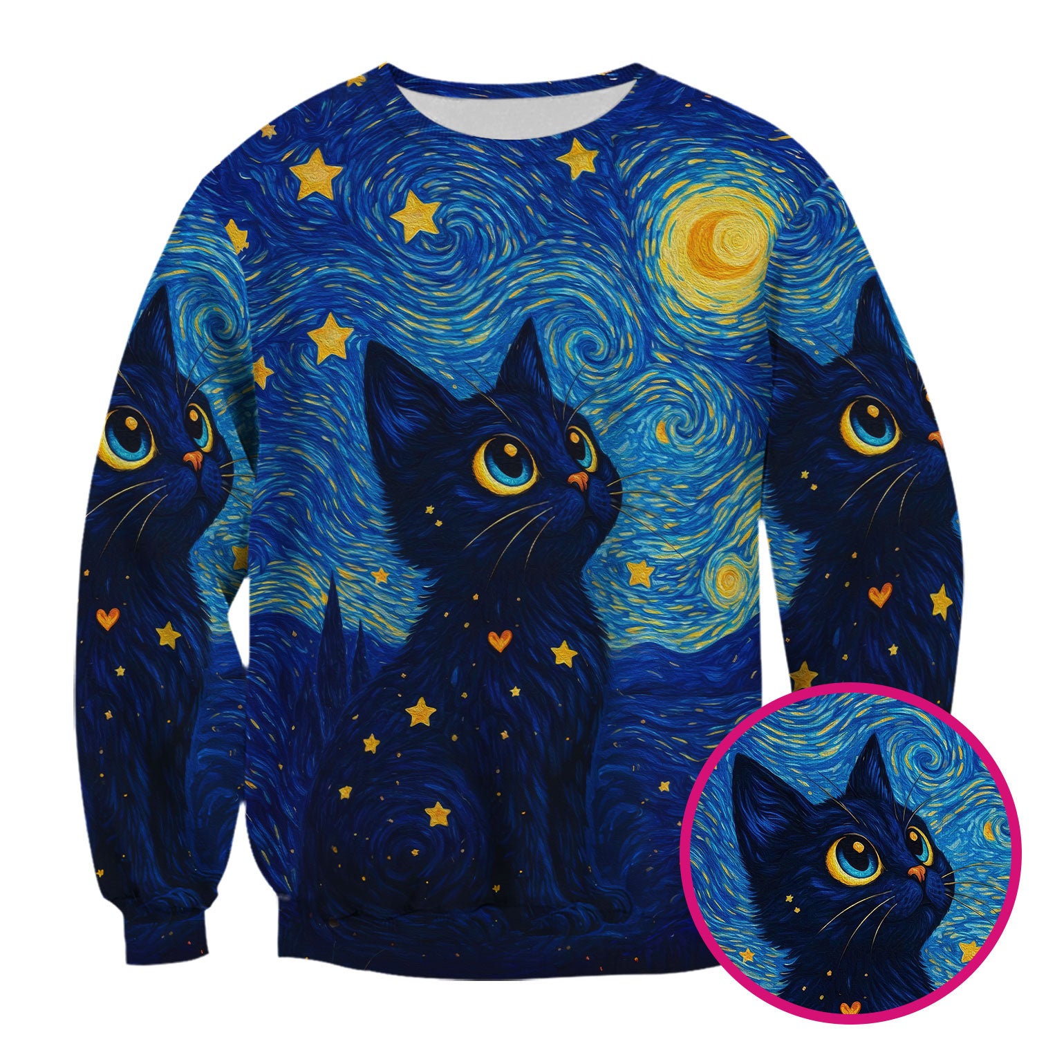 Black Cat Starry Night Pattern Scrub Top, Comfortable Scrubs for Nurses