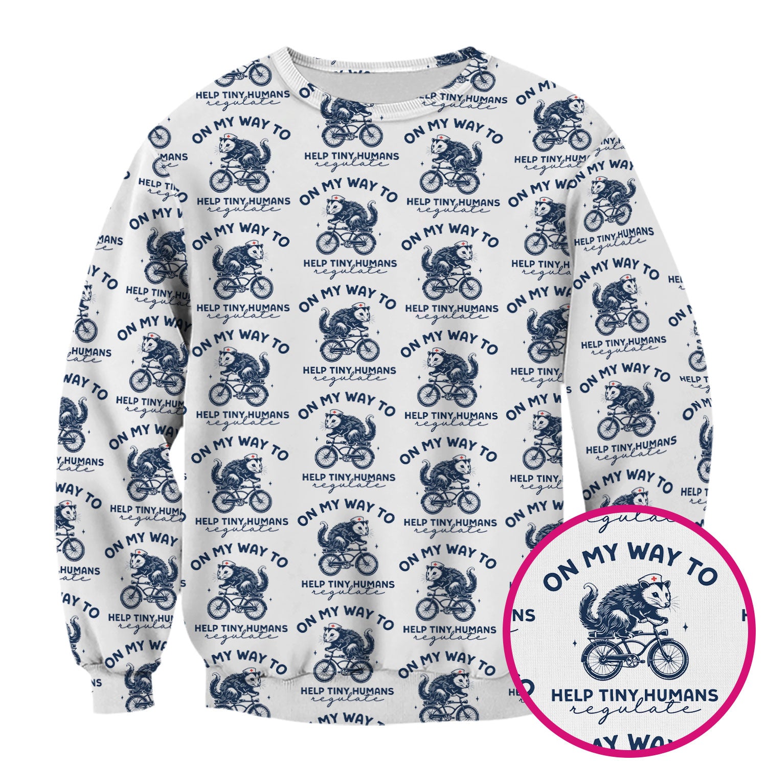 Featuring Biking Opossum With Funny Quote Print Scrub Top, Breathable Fabrics Nursing Uniform