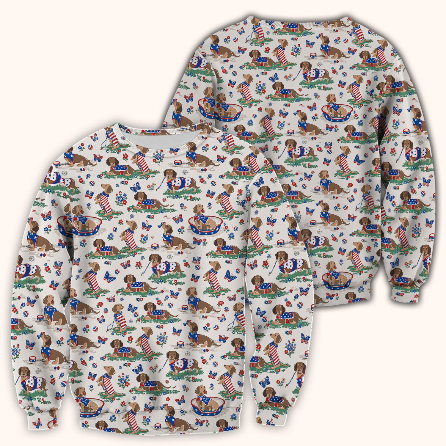 Patriotic Dachshund Garden Party Pattern Scrub Top, Comfortable Scrubs for Nurses