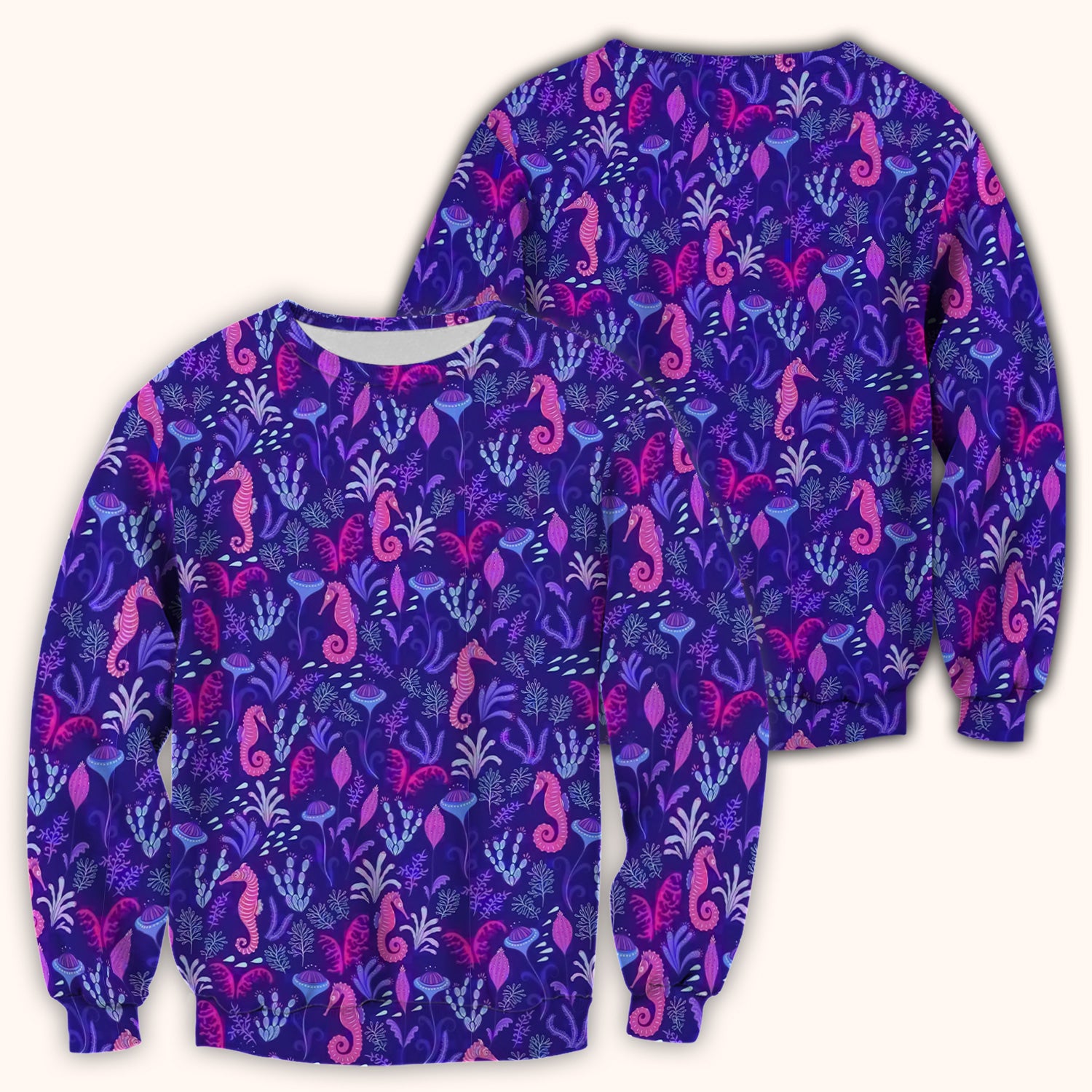 Purple Seahorse Ocean Scrub Top, Comfortable Scrubs for Nurses