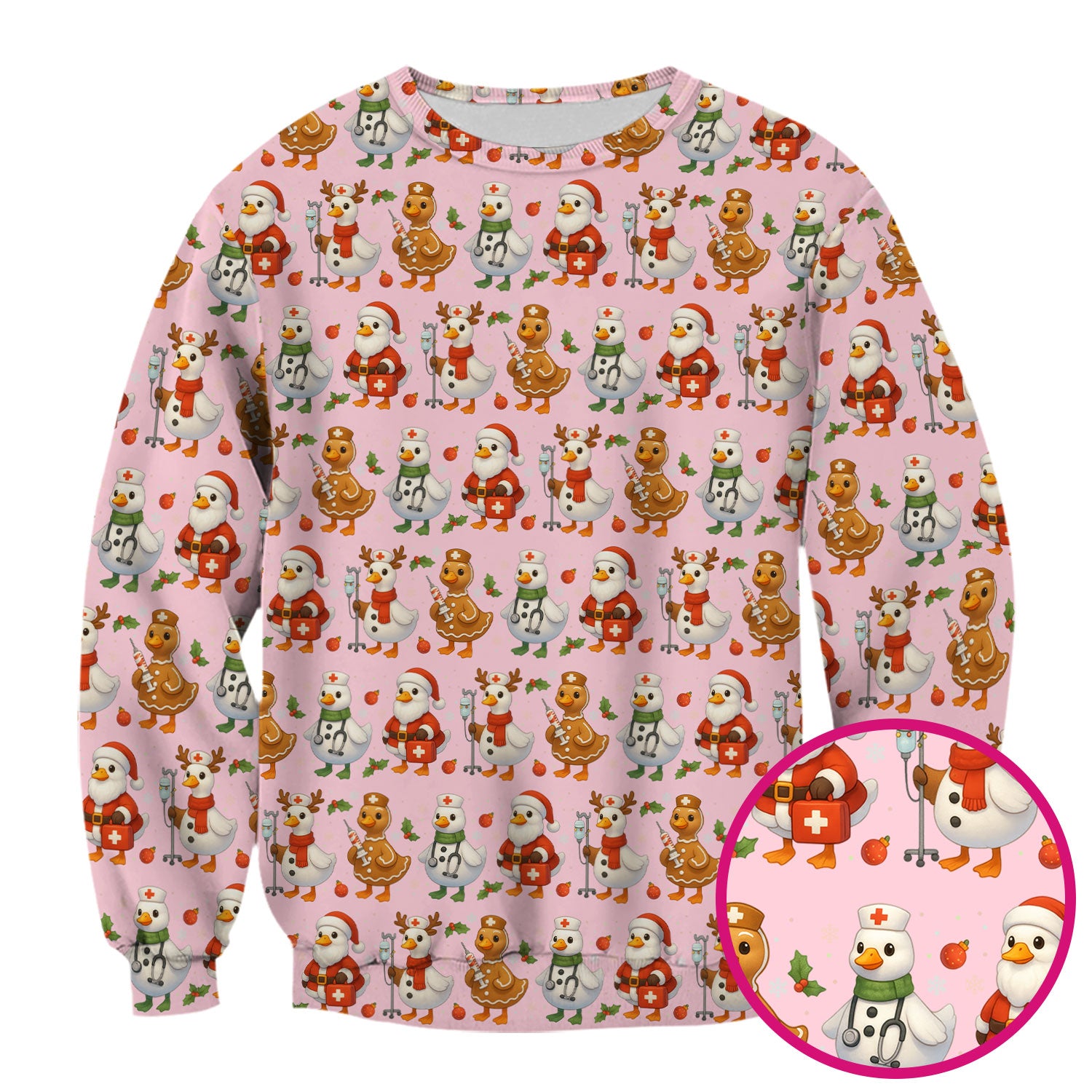 Goose Scrubs Christmas Edition - Cute Funny Pattern Medical Scrub Top for Women - Holiday Christmas Scrubs with Playful Goose Design