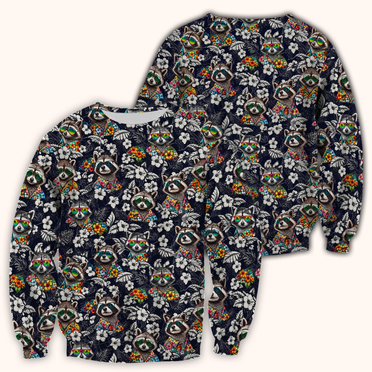 Tropical Raccoon Floral Pattern Scrub Top, Comfortable Scrubs for Nurses