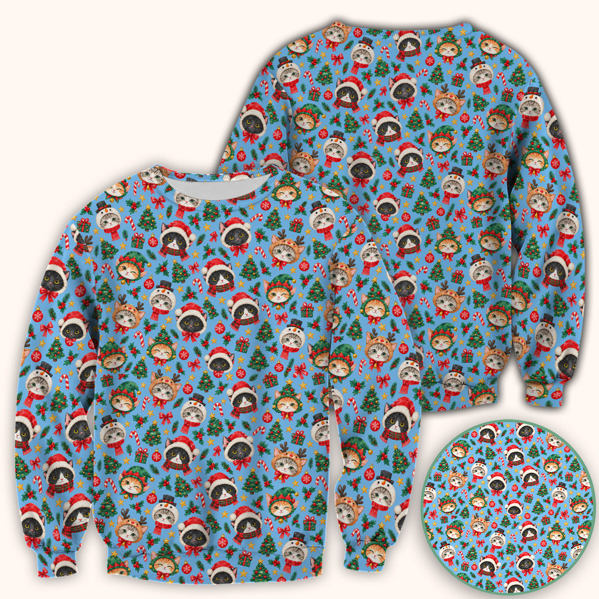 Christmas Cats And Trees Pattern Scrub Top, Comfortable Scrubs for Nurses