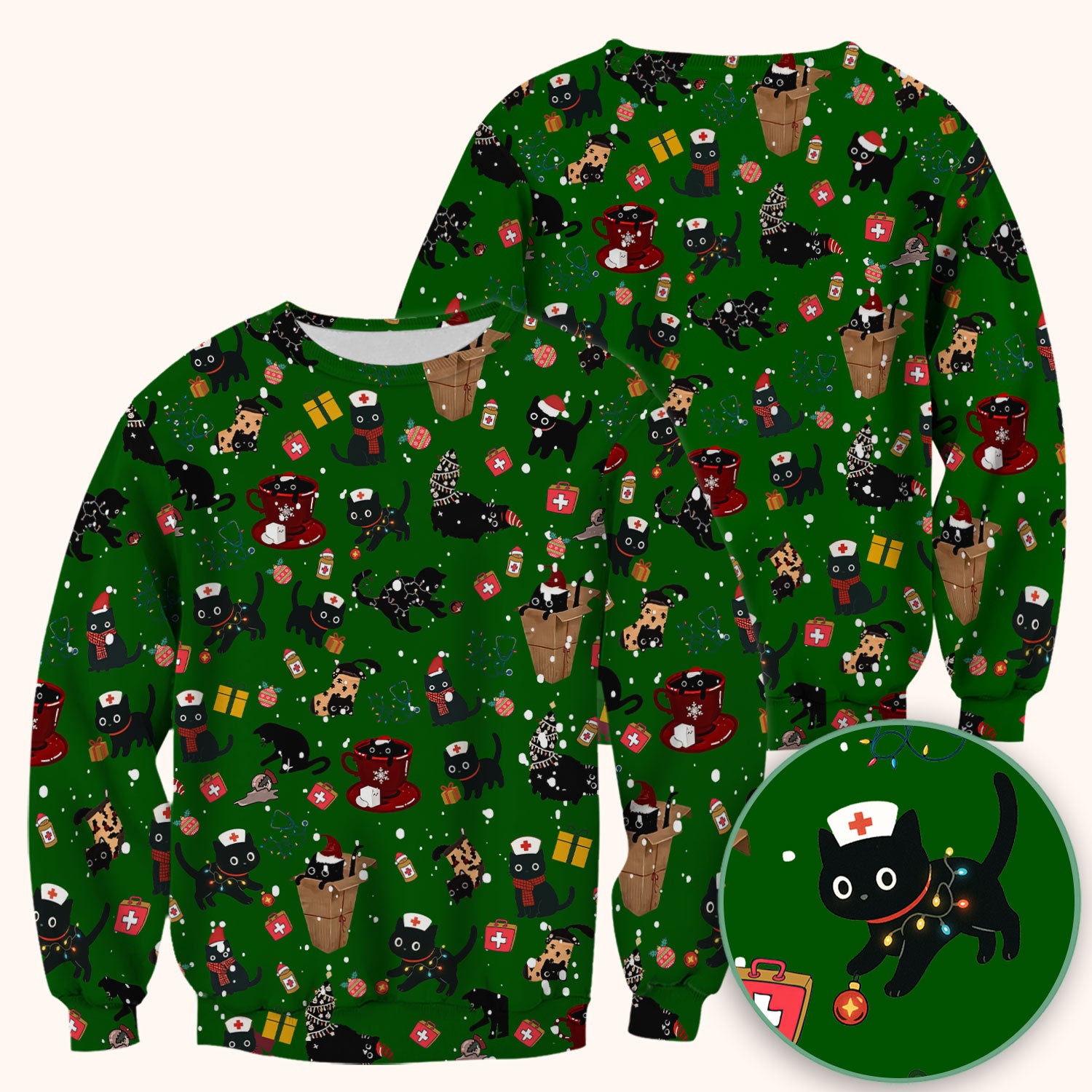 Funny Cat Scrub for Women - Christmas Black Cats Comfortable Scrubs for Nurses - Breathable Fabrics Nursing Uniform