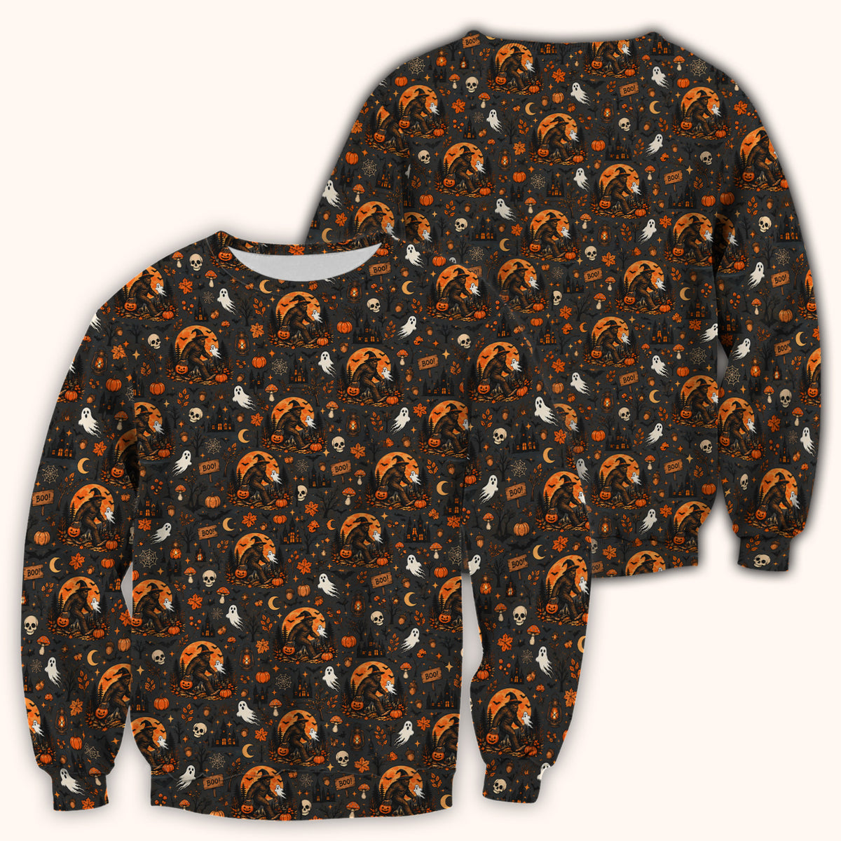 Halloween Bigfoot Ghost with Pumpkin Scrub Top, Comfortable Scrubs for Nurses