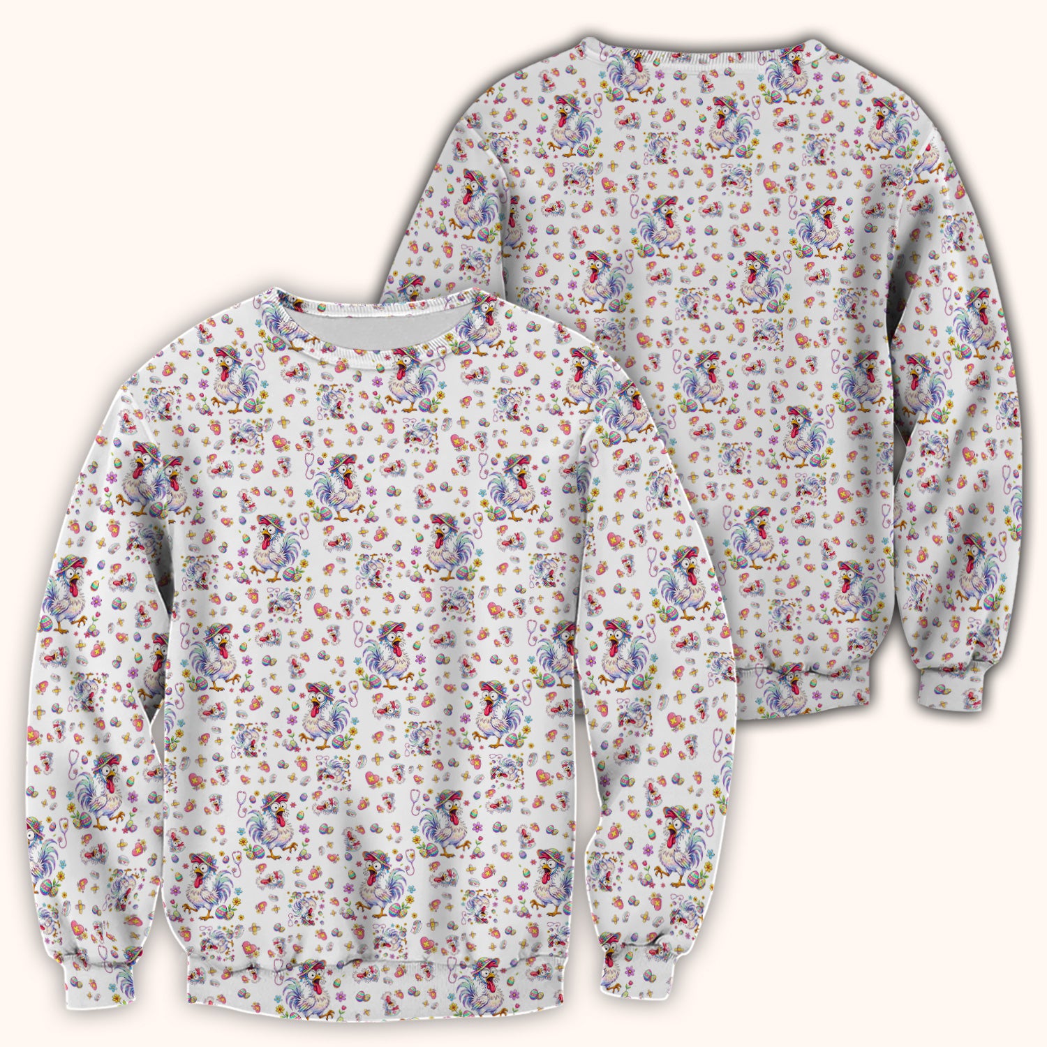 Funny Easter Nurse Chicken Pattern Scrub Top, Comfortable Scrubs for Nurses