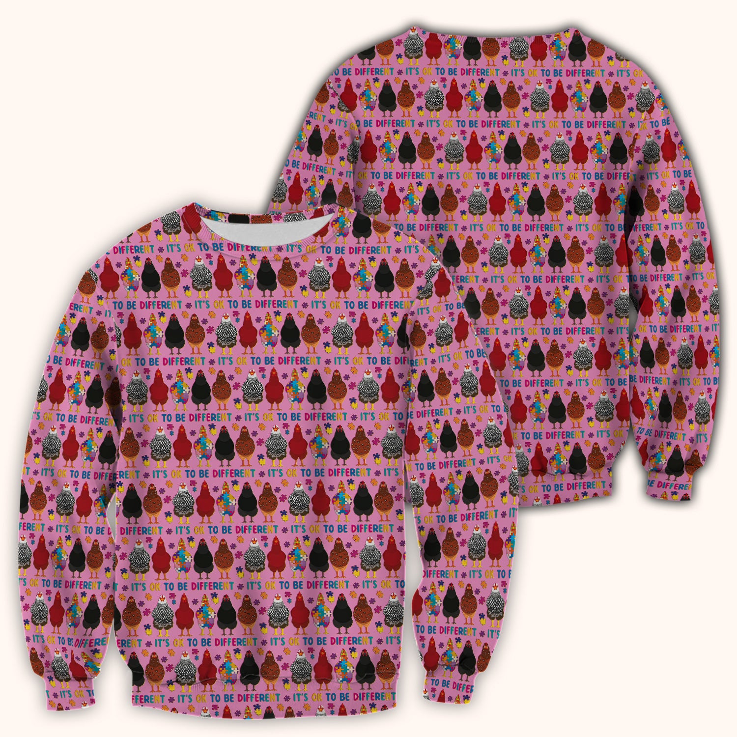 Autism Chicken It’s OK to Be Different Print Scrub Top, Comfortable Scrubs for Nurses