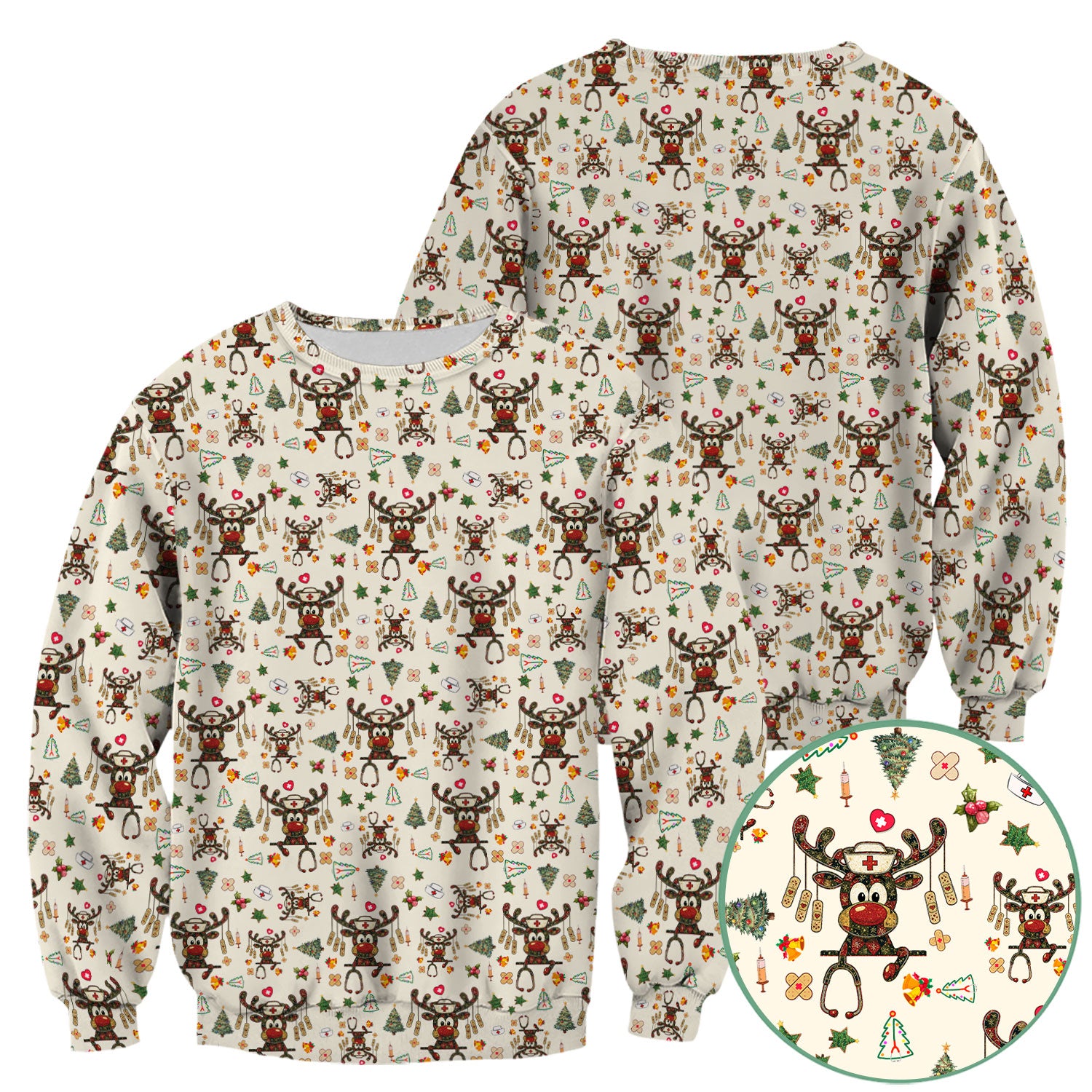 Reindeer Christmas Nurse Scrub Top - Funny Holiday Scrub Shirt - Cute Medical Uniform for Women RN LPN CNA Gift