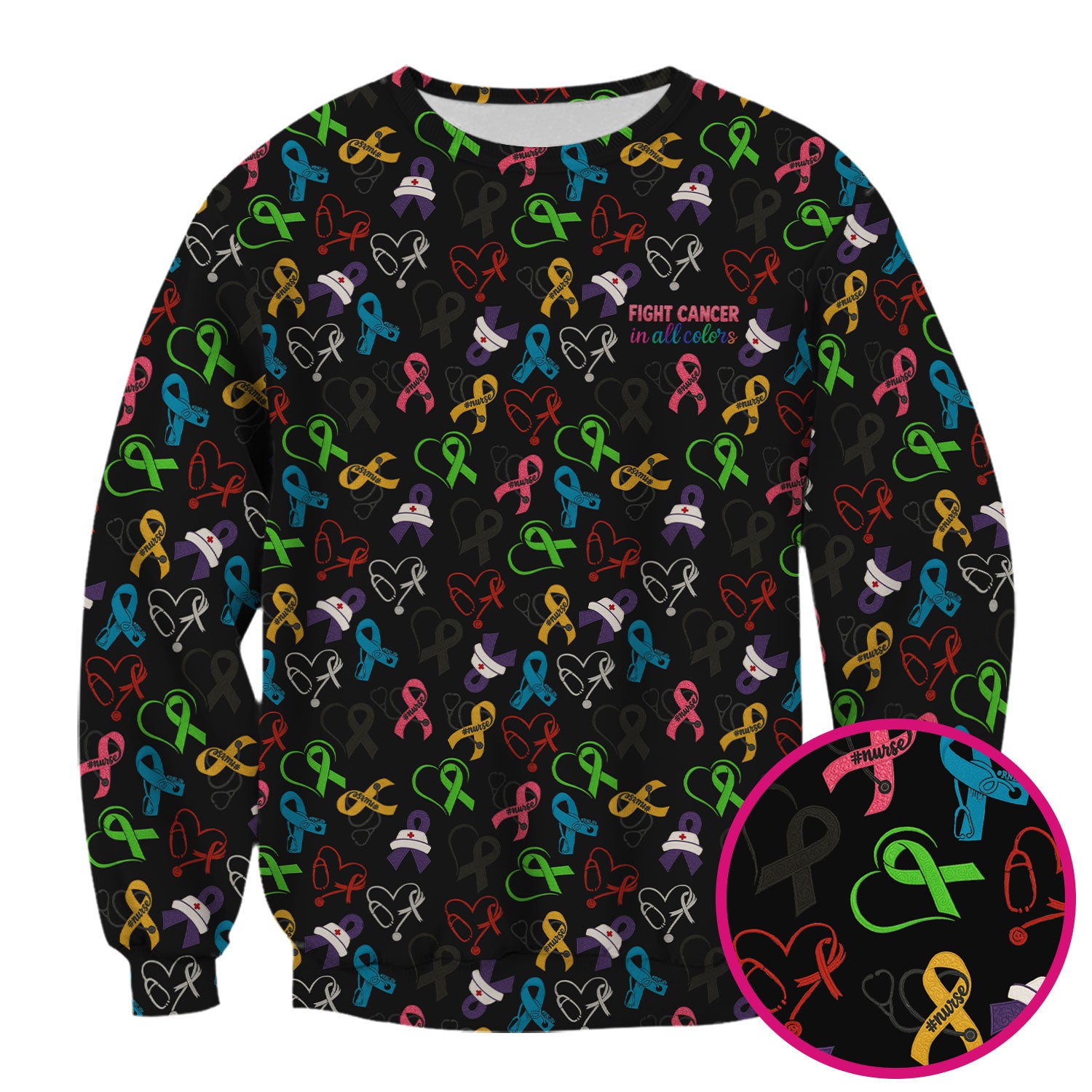 Cancer Awareness Scrub Top - Fight Cancer In All Colors Nurse Shirt - Colorful Ribbon Medical Scrubs Gift with Pockets for Women CNA RN Doctor
