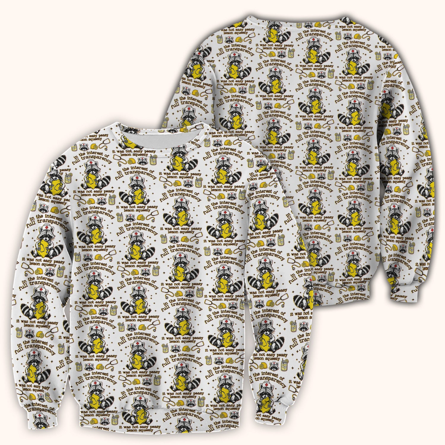 Raccoon Lemon Quote Medical Humor Pattern Scrub Top, Breathable Fabrics Nursing Uniform