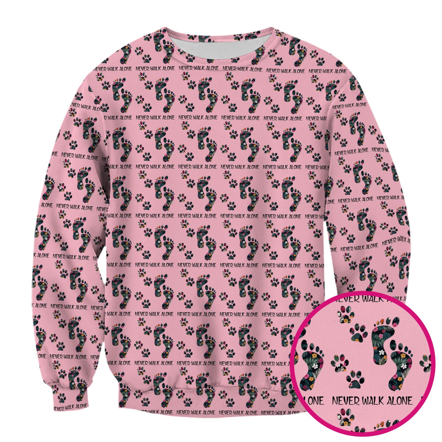 Never Walk Alone Scrub Top, Floral Paw Print Medical Scrub Shirt for Nurses, Vet Techs And Healthcare Workers