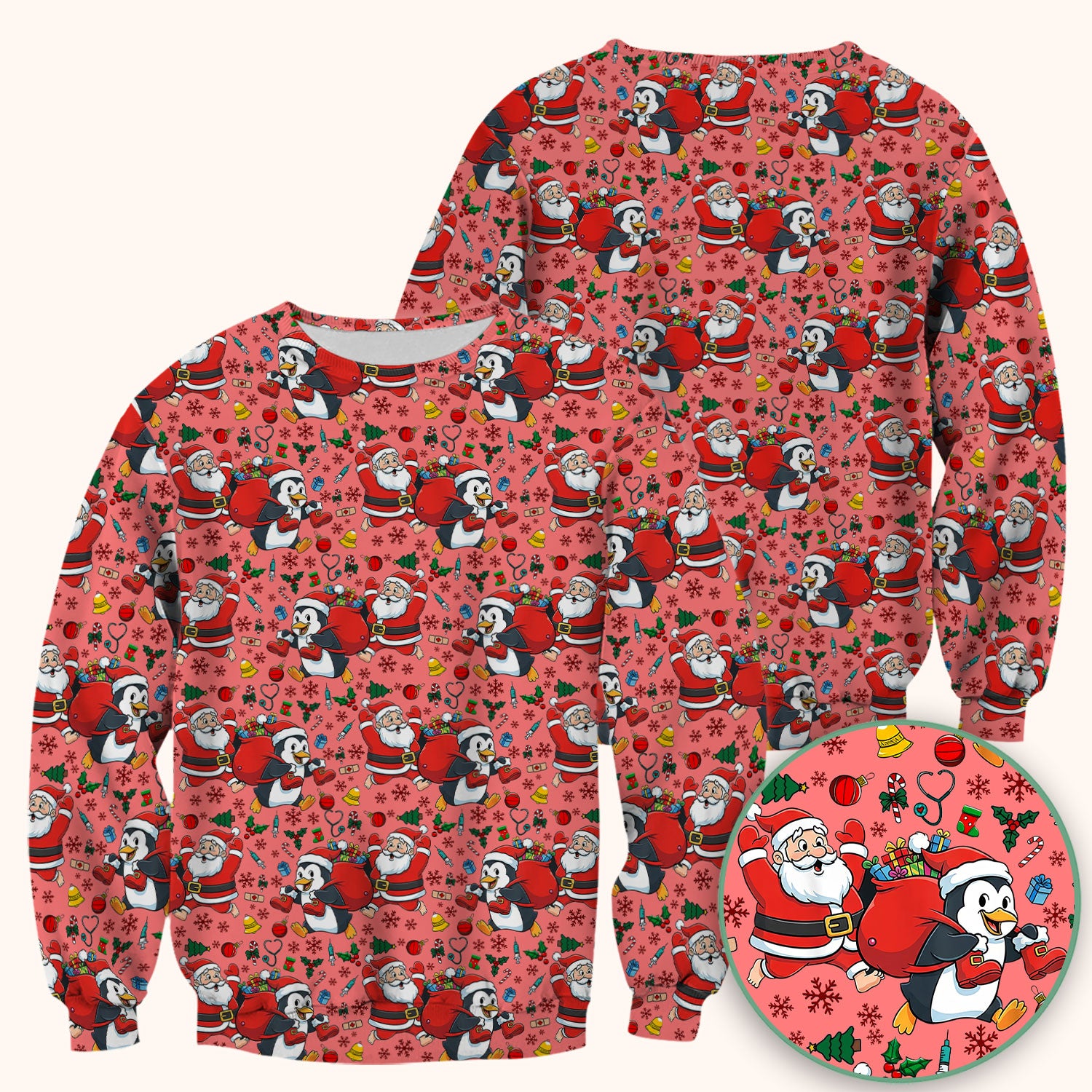 Funny Penguin Christmas Scrub Top - Santa Holiday Nurse Uniform for Women - Medical Gift for RN CNA LPN