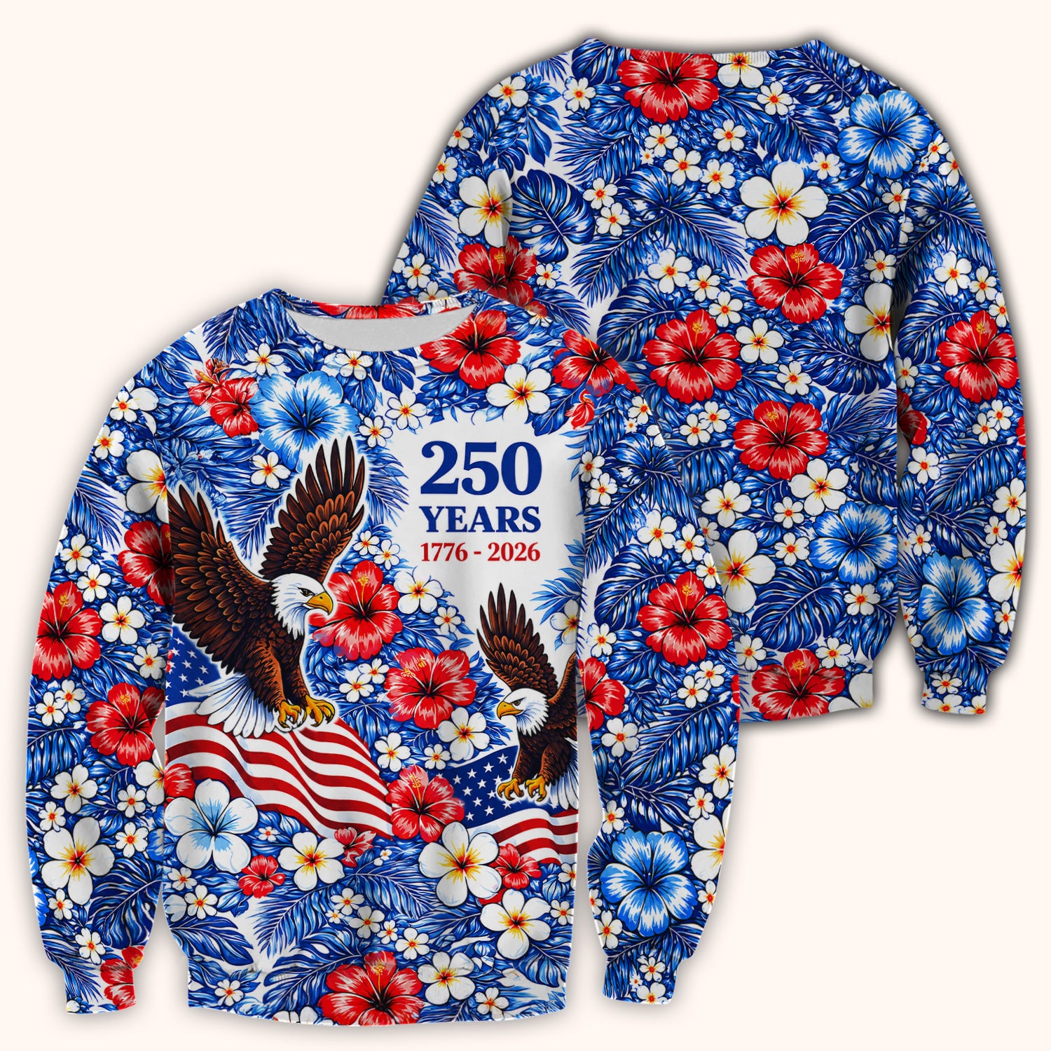 Patriotic Eagle Floral Pattern, America 250 Medical Scrub Top, Comfortable Scrubs for Nurses