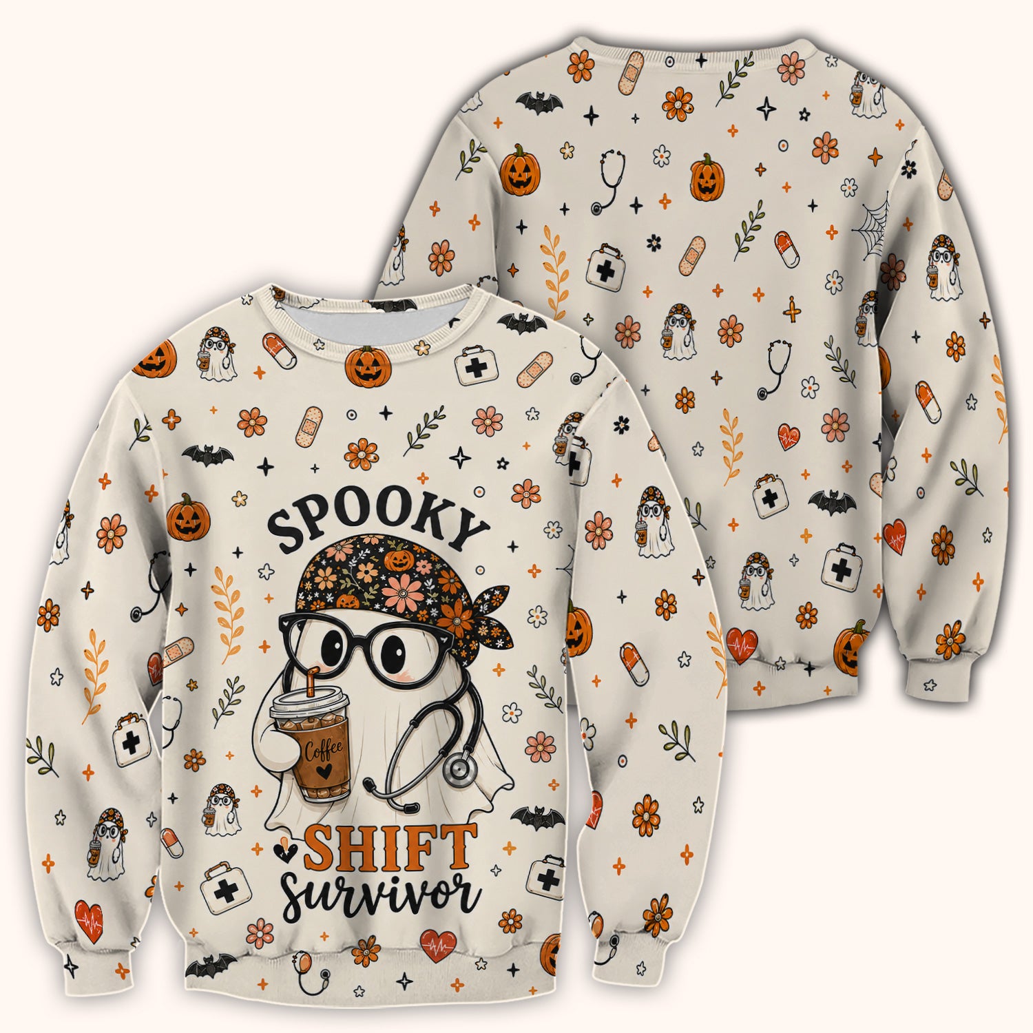 Halloween Shift Survivor Ghost Scrub Top, Comfortable Scrubs for Nurses