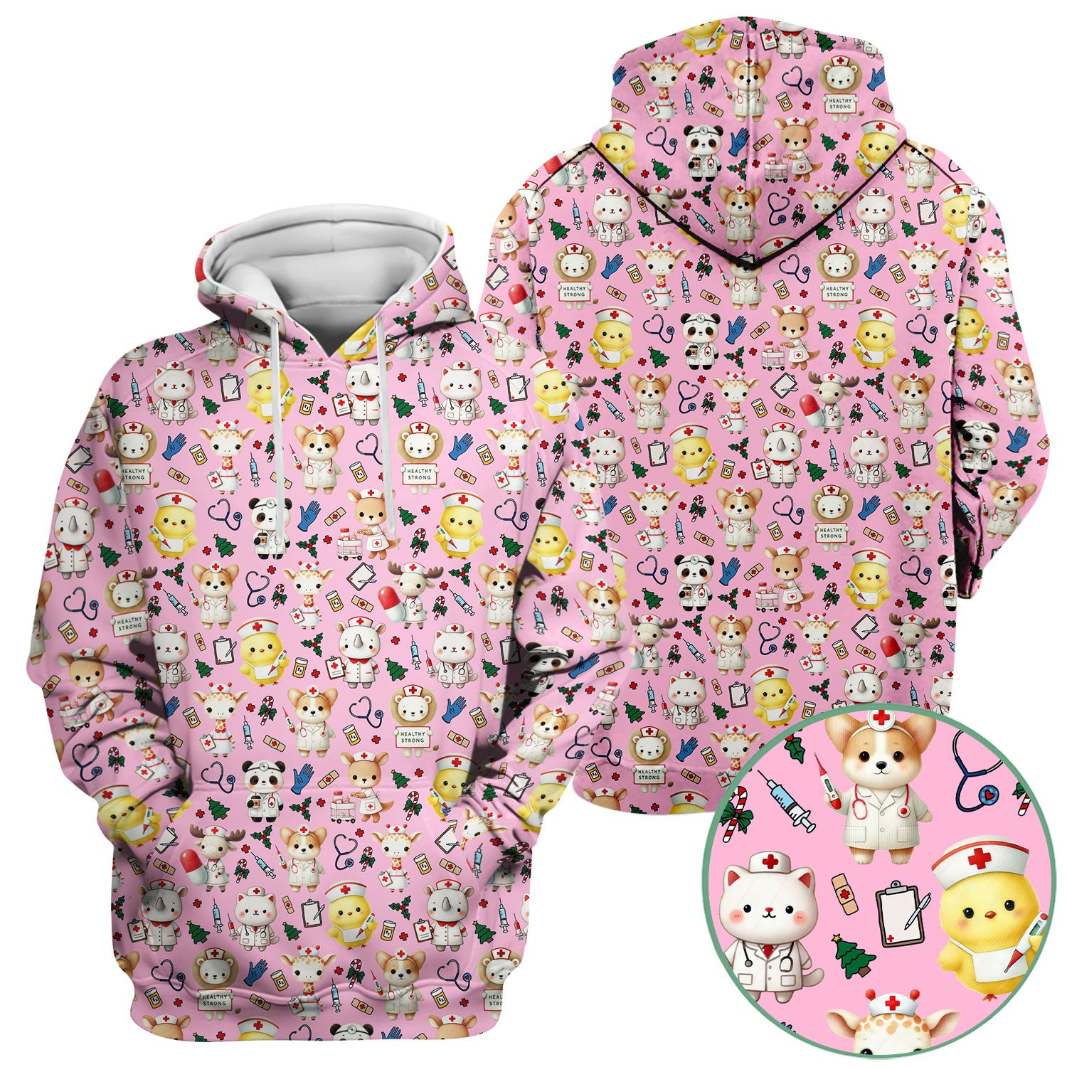 Comfortable Scrubs for Nurses - Pediatric Scrub Tops - Breathable Fabrics Nursing Uniform - Adorable Puppy Cat Bear Print