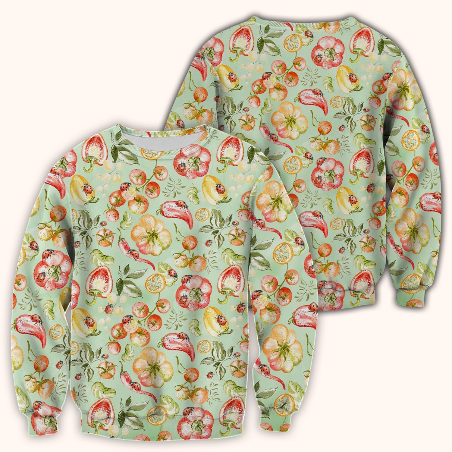 Cute Watercolor Veggie Ladybug Pattern Scrub Top, Comfortable Scrubs for Nurses