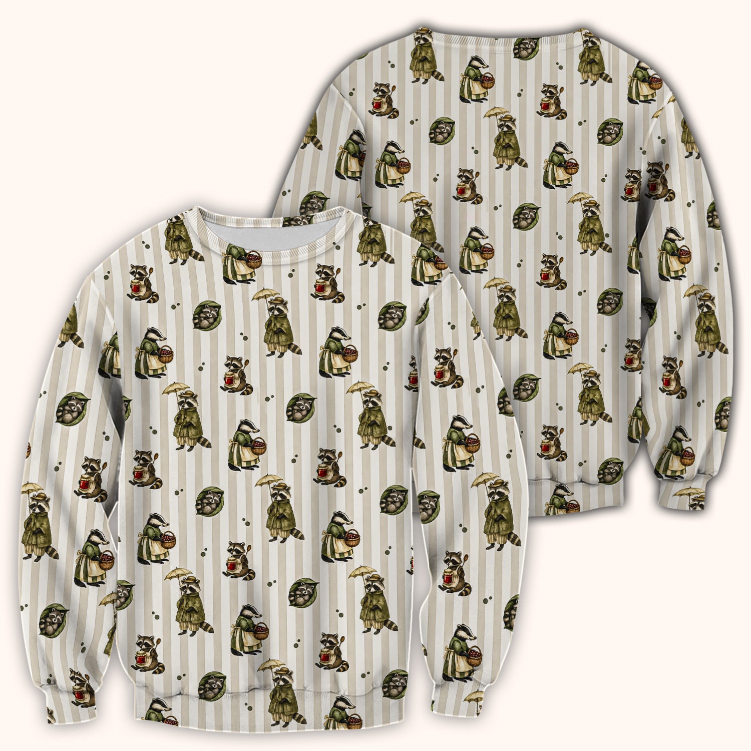 Cute Woodland Raccoon Print Scrub Top, Comfortable Scrubs for Nurses