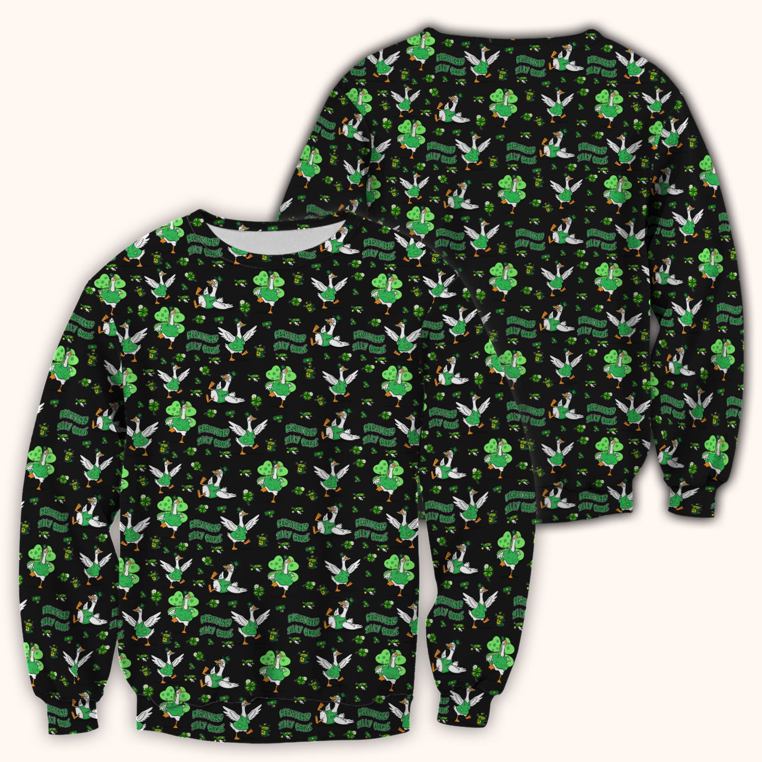 Silly Goose St. Patrick’s Day Scrub Top, Funny Goose Shamrock Pattern Nurse Scrub Shirt, Irish Green Nursing Uniform